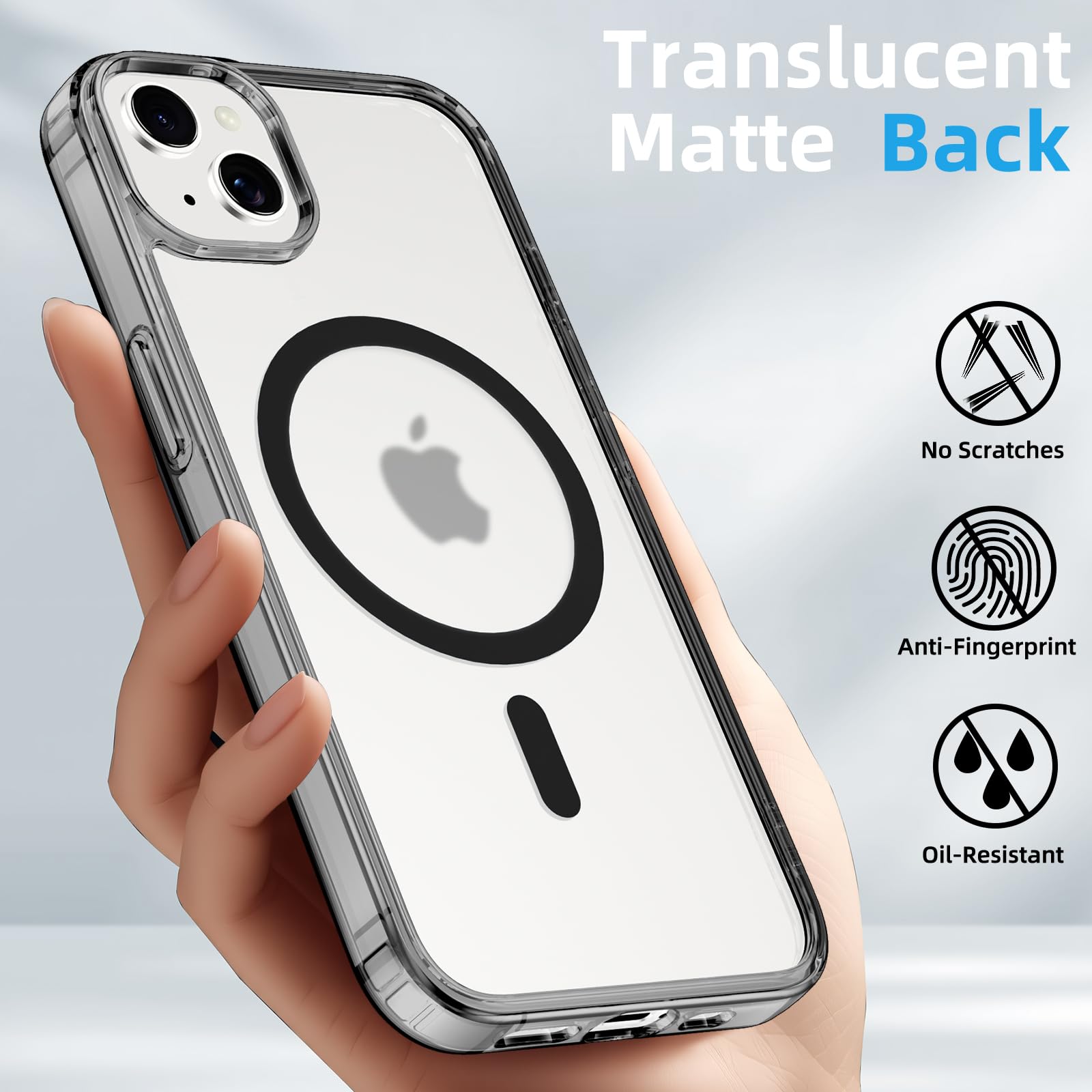 Coiwxmoi Magnetyczne etui do Apple iPhone 15 6.1", kompatybilne z Magsafe, cienki przezroczysty miękki silikon TPU twardy PC odporny na wstrząsy pokrowiec ochronny odporny na zarysowania, czarny