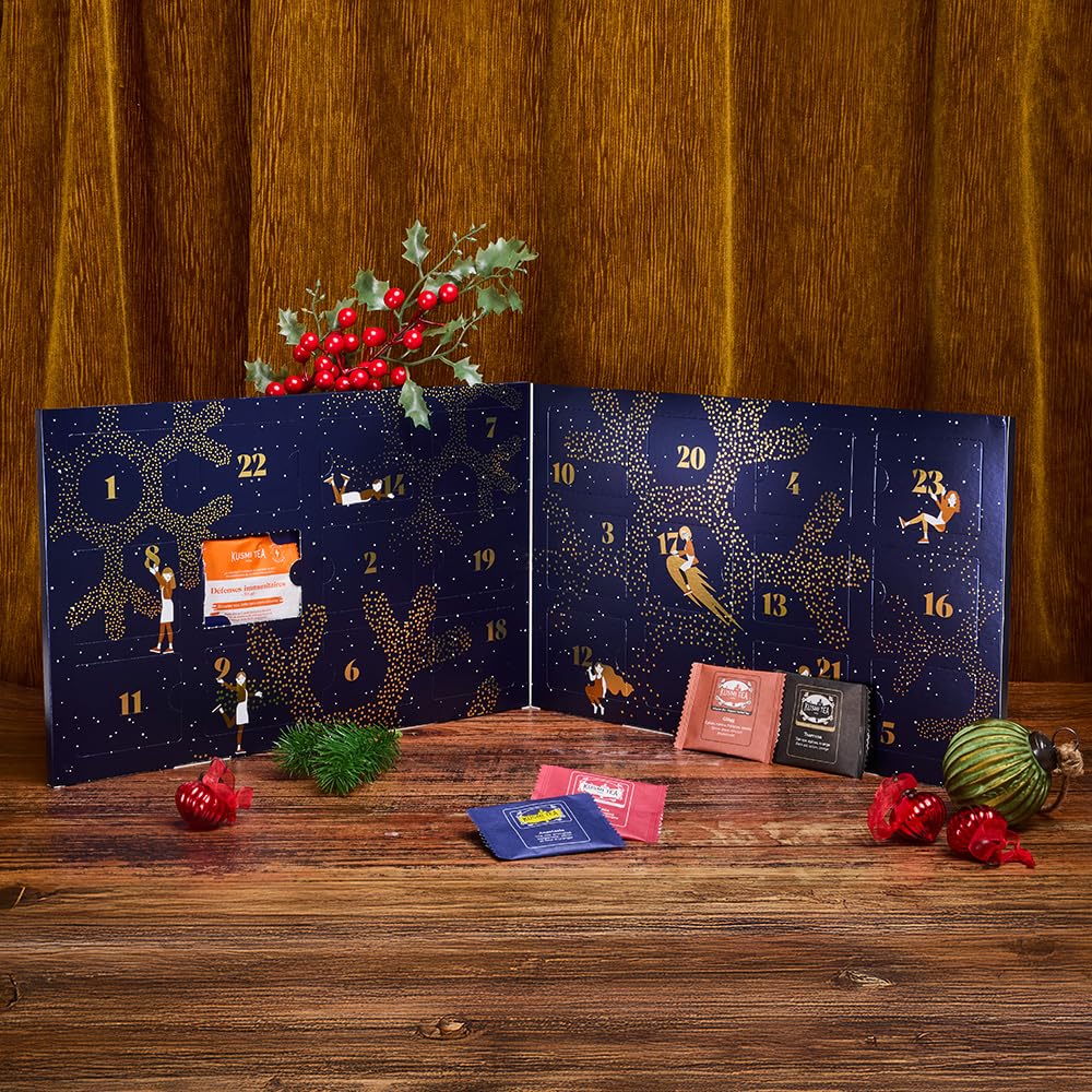 Kusmi Tea - Calendrier de l'Avent 2025 Bio - 24 Surprises - Thés Noirs, Verts, Blanc, Infusions - Idée Cadeau Femme et Homme - Cadeau Noël - Secret Santa