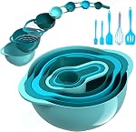 Plastic Mixing Bowls - Multicolored Mixing Bowl Set of 8, Nest for Easy Storage, inculding Measuring Cups, Colander, Sifter, Large Bowl, Great for Cooking and Baking, Rv Camping Accessories, BPA Free