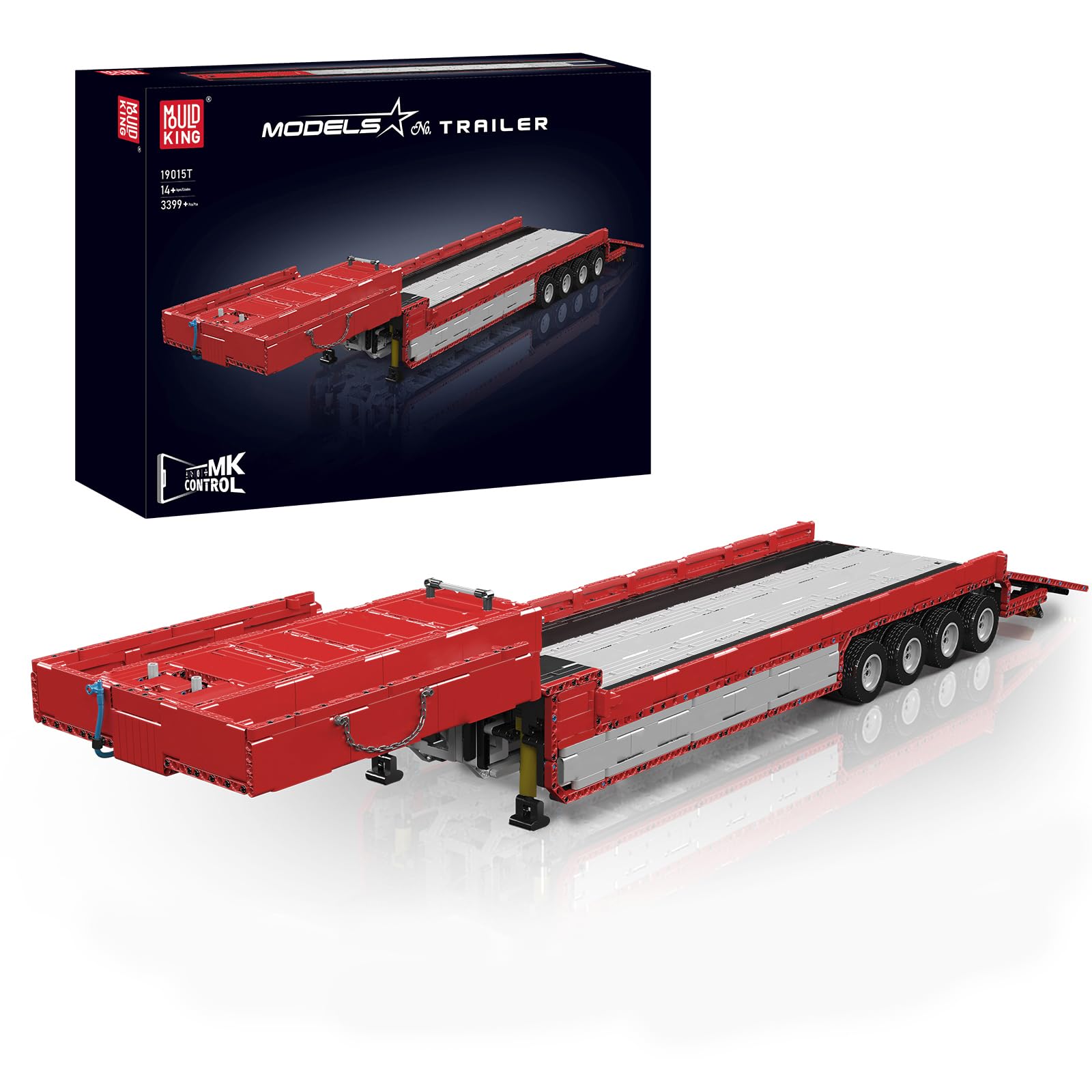 Mould King 19015T Technik Anhänger LKW Bausatz, ferngesteuertes MOC Modell mit App-Steuerung, Pneumatik-Funktion, 3399 Teile Truck Bausteine für Erwachsene und Jugendliche ab 14 Jahren