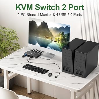 KVM Switch 2 Computers 1 Monitor HDMI 8K@60Hz, KVM Switch for 2 Computer Share 4 USB 3.0 Ports Mouse Keyboard, 4K@120Hz, HDMI 2.1, HDCP 2.3, Wired Remote(8K HD 2 in 1 out KVM)