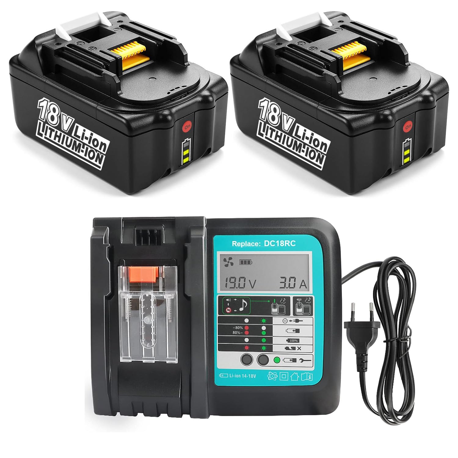 2 unidades BL1850B 18V 5Ah Compatible con MA-Kita 18V Batería con cargador para BL1860B BL1850B BL1850 BL1840 BL1830, DC18RD DC18RC DC18SF DC18RA DC18RF Cargador rápido