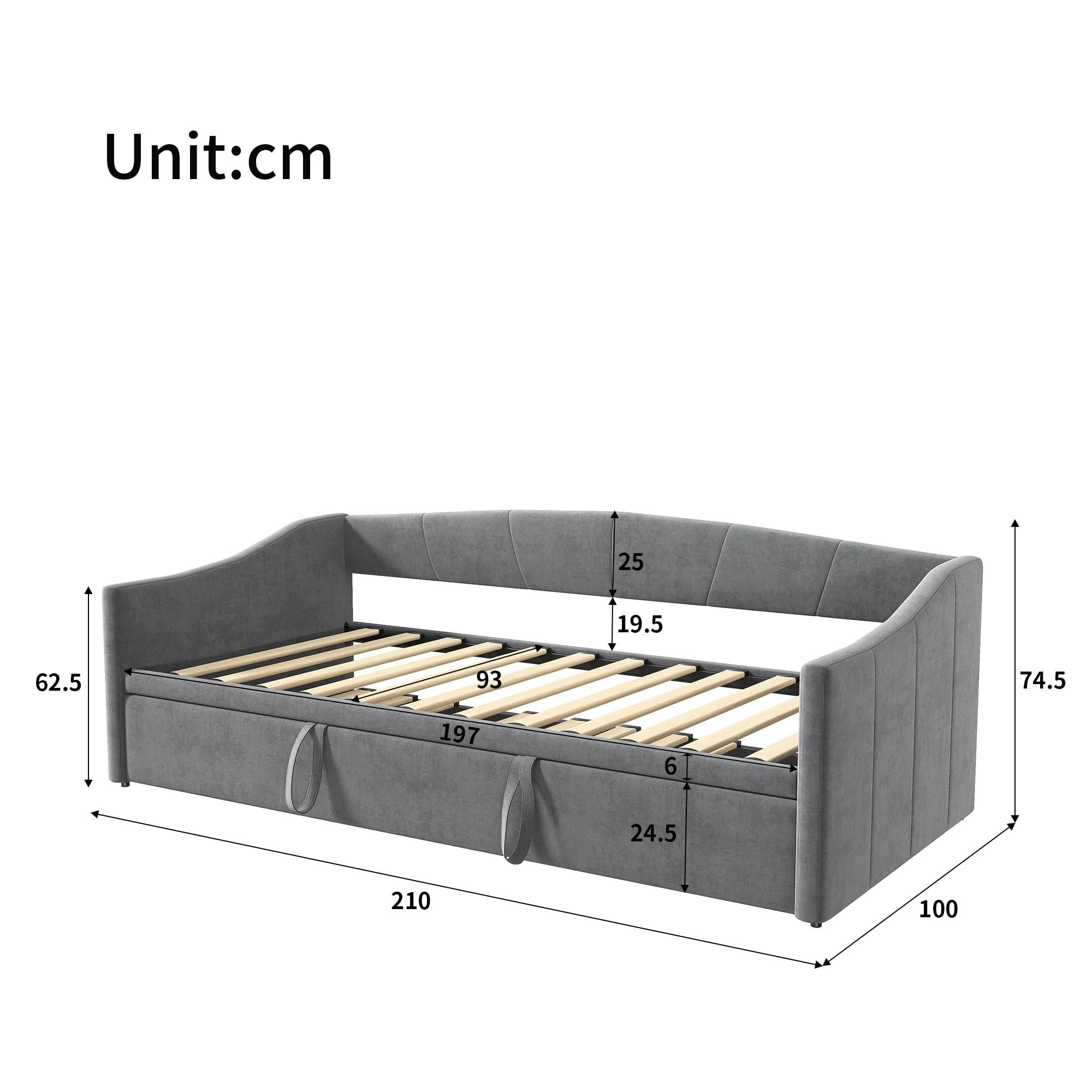 Divano letto 200 cm di larghezza, divano letto allungabile, letto a scomparsa con divano, Murphy Bed 90/180 x 200 cm, letto imbottito allungabile con rete a doghe, letto matrimoniale, tessuto di