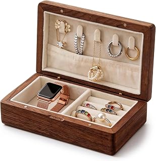 Small Wooden Jewelry Box | Versatile Mens Jewelry Box with Earring & Ring Organizer for Travel & Vanity Display