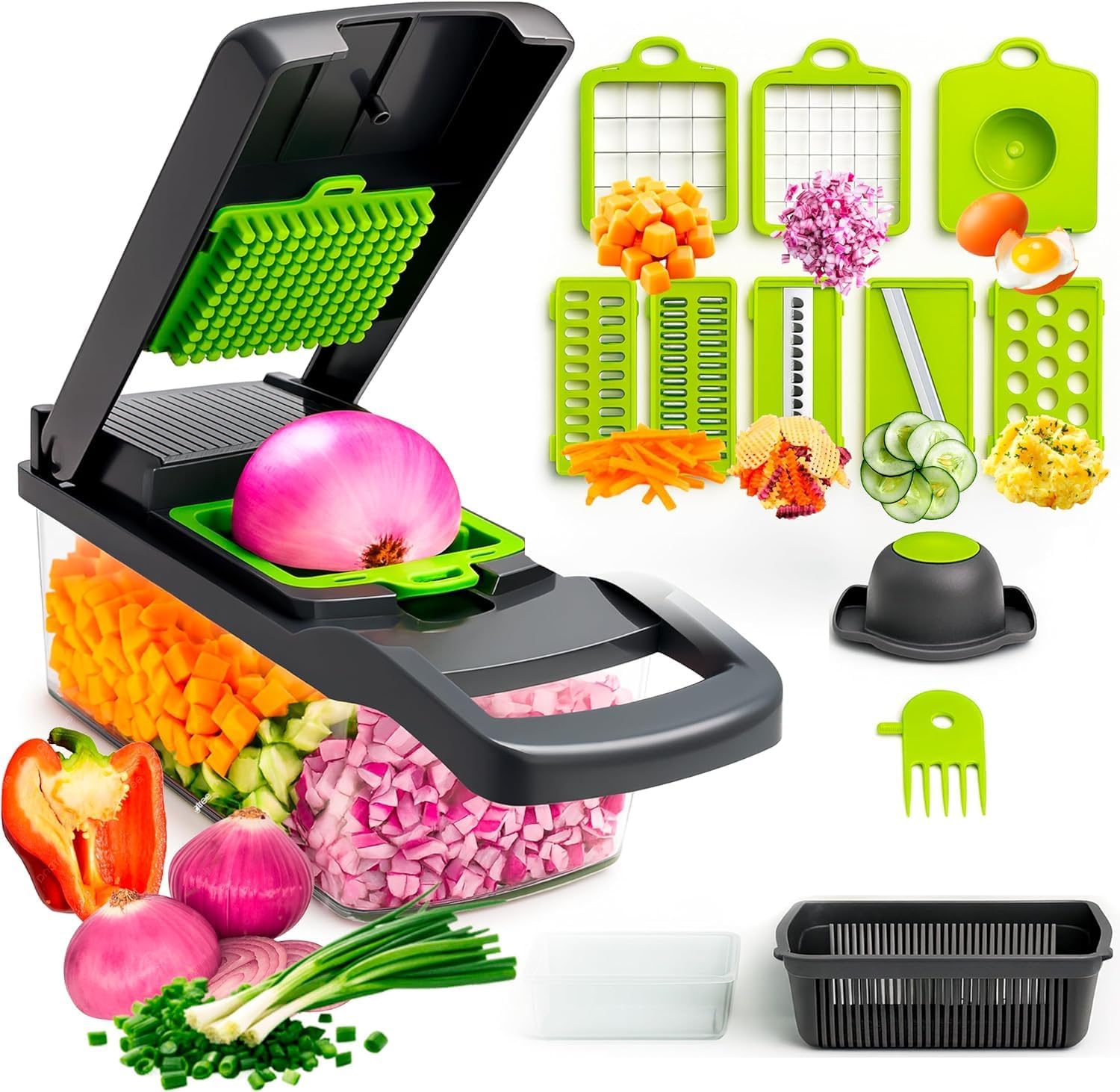 OANDA 16 in 1 Vegetable Chopper with Container – Multifunctional Food Cutter, Slicer, Dicer & Grater – Easy to Use Veggie Chopper for Onions, Fruits & Vegetables – Home Essential Kitchen Gadget-image-40