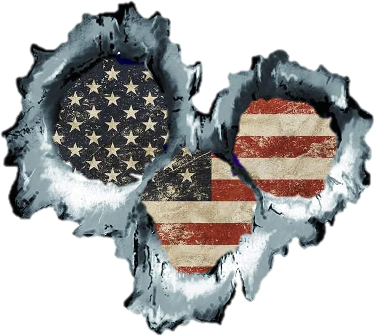 Three (3) American Flag Distressed Bullet Holes 3D Hard Hat Stickers - Helmet, Motorbike, Car Decals USA Stickers