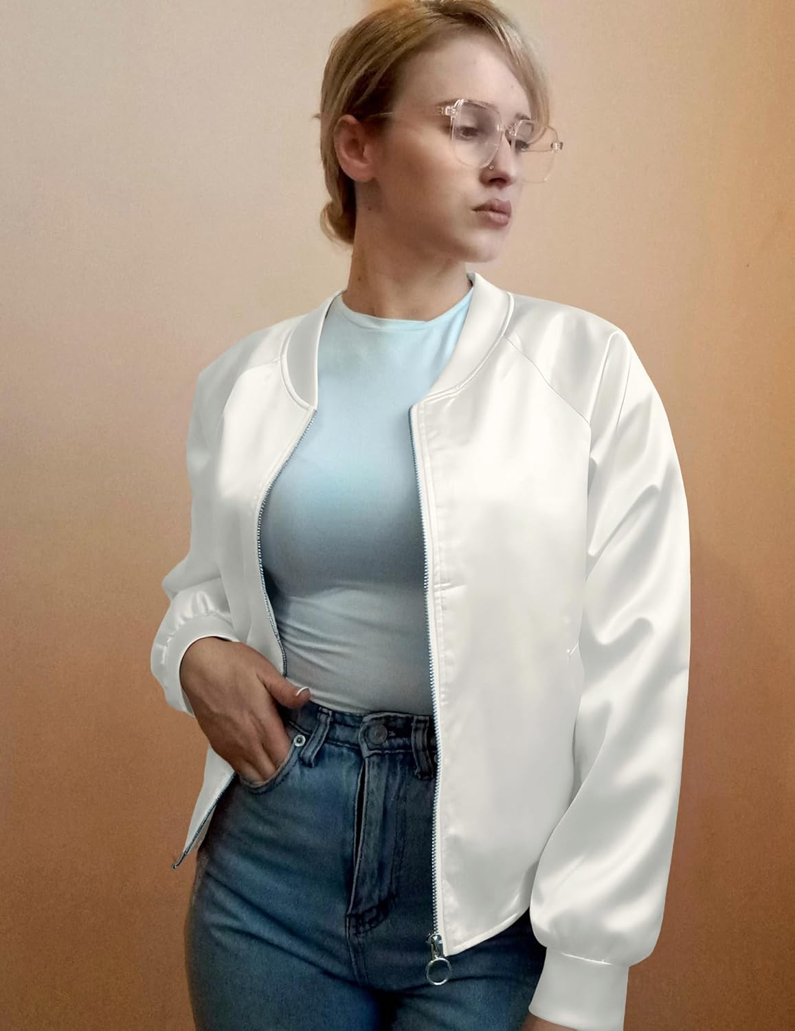 Zeagoo Women's Bomber Jacket Lightweight Zip Up Jacket Casual Striped Jacket Coat Outerwear Windbreaker with Pockets - Image 4