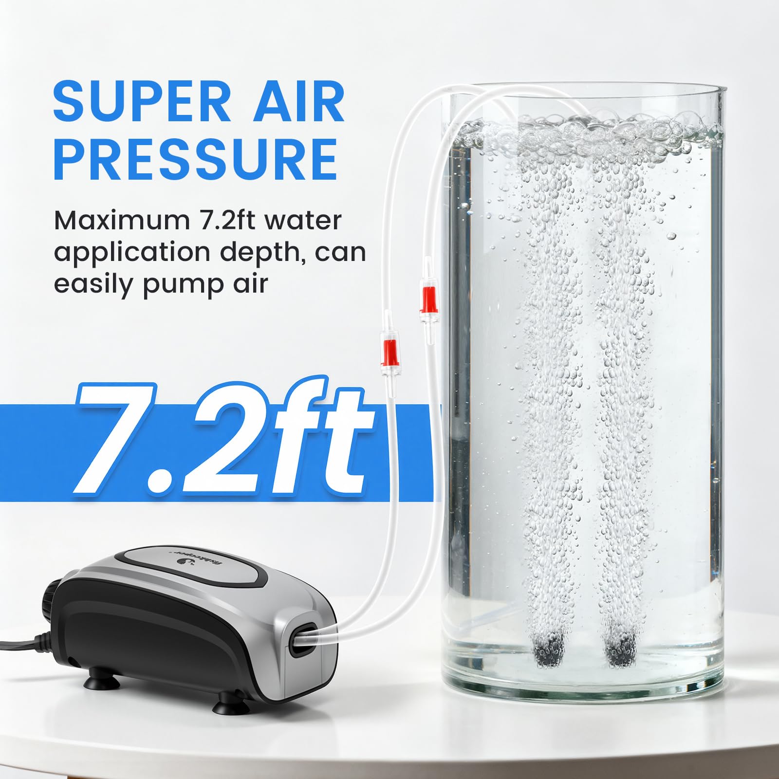fishkeeper Pompe à air silencieuse pour aquarium 3 W/5 W, compacte et puissante à double sortie avec débit d'air réglable, kit de diffuseur d'air pour aquariums de 1 à 600 l (gris argenté, nouveau
