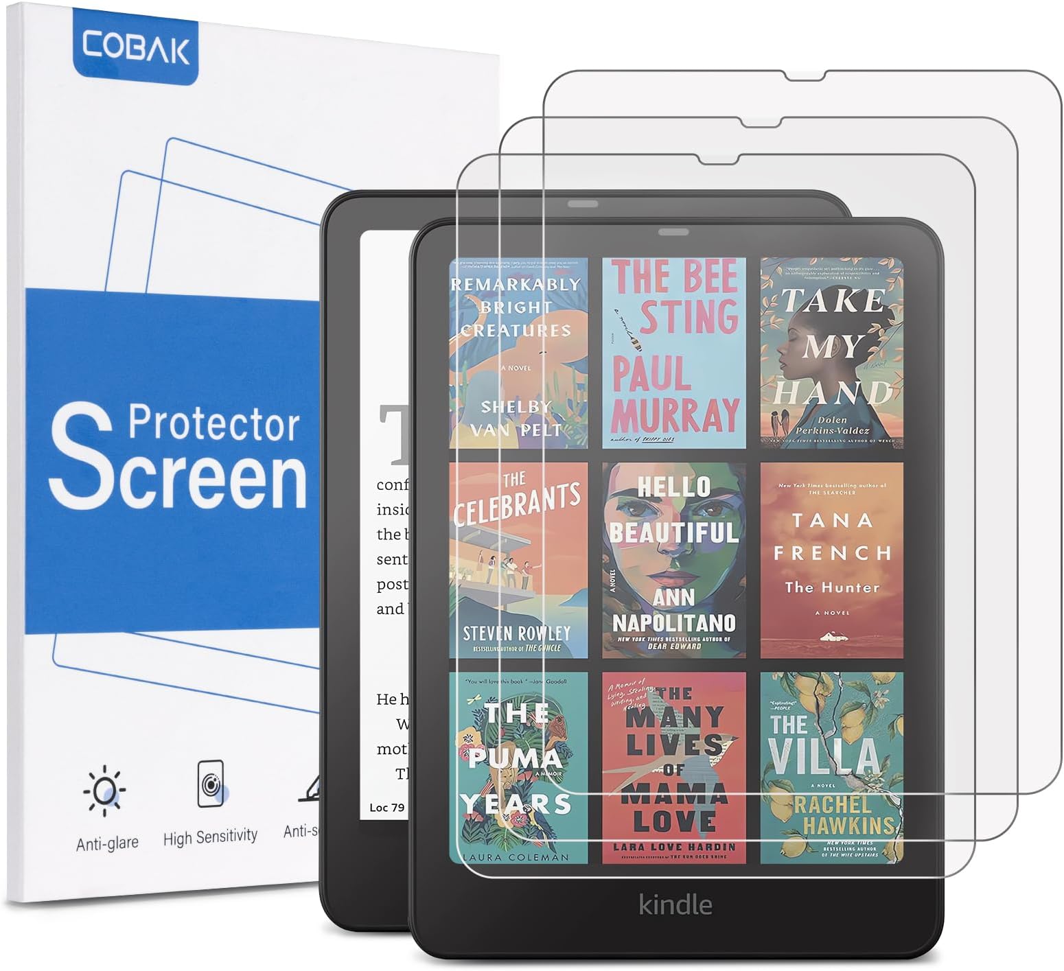 CoBak 3 Pack Screen Protector for Kindle Paperwhite 12th Generation 2024 and Kindle Colorsoft Signature Edition, Kobo Libra 2, Kobo Aura 2, Kobo Aura 2, Kobo Aura 2, High Clarity, Anti-Fingerprint