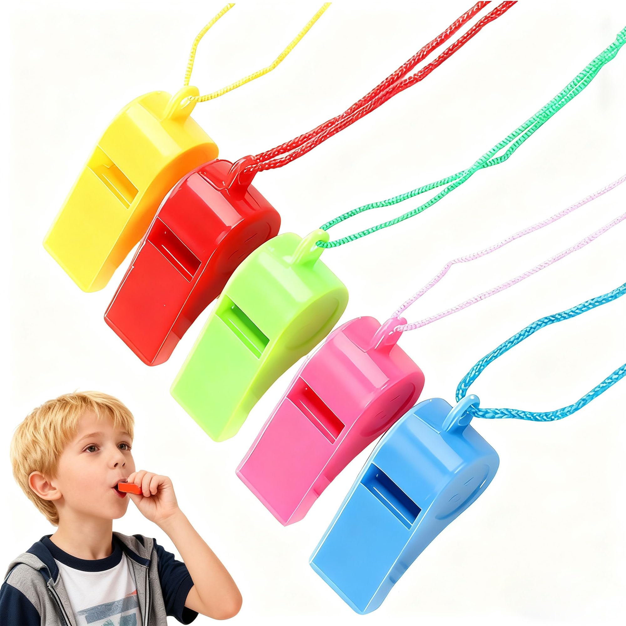Lot De 25 Sifflets De Sport En Plastique Avec Cordon - 5 Couleurs, Pour Arbitres, Entraîneurs, Enfants, Dressage Chiens