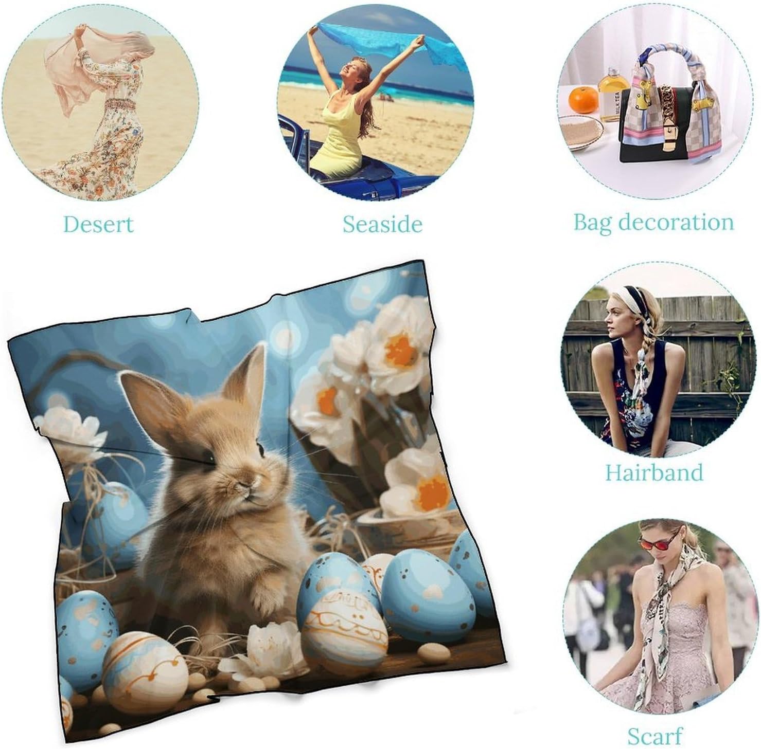Cute Easter Eggs Rabbit Square Scarf Bandana Head Scarf Neckerchief image 5