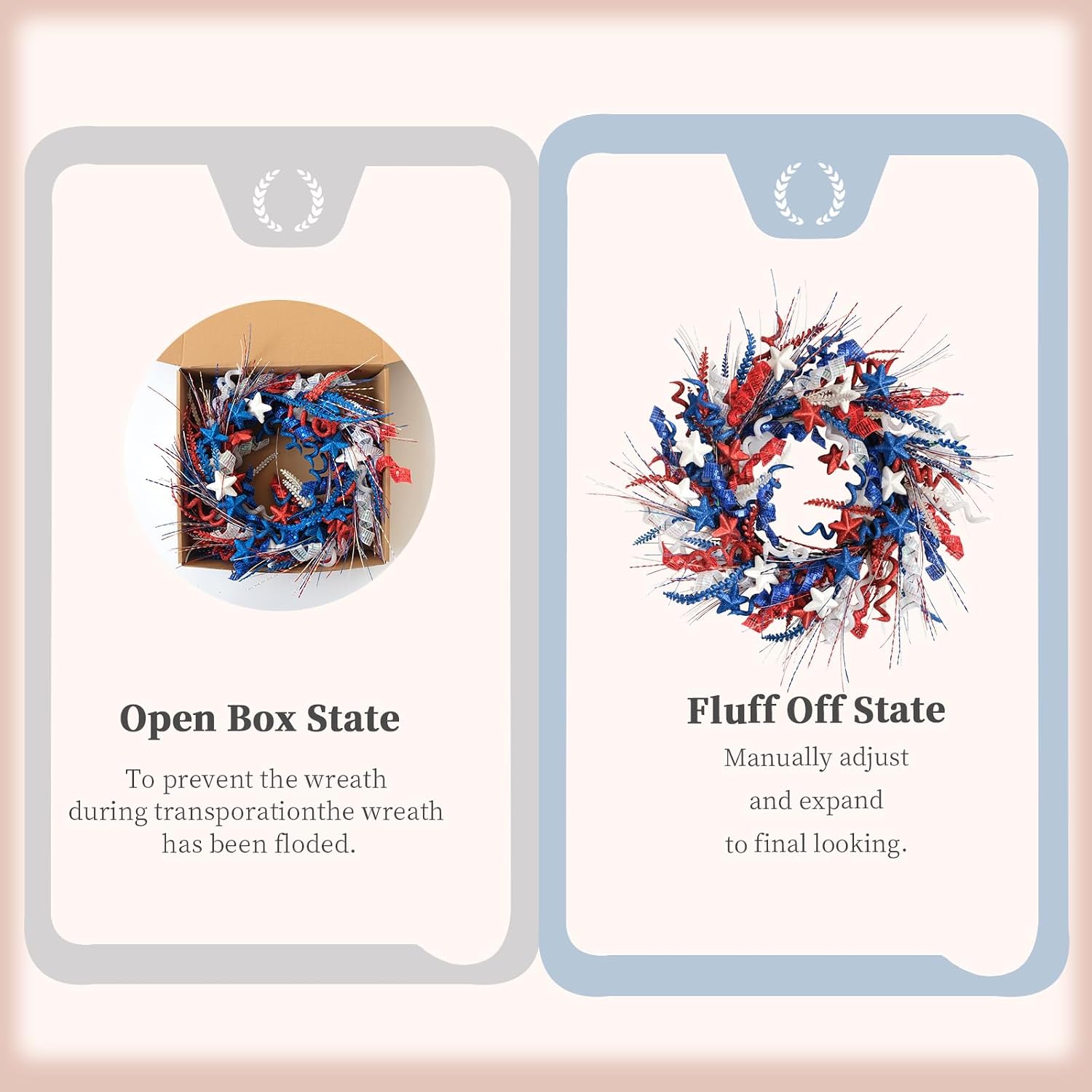 22-Inch Artificial 4th of July Wreath for Front Door - A Patriotic Masterpiece with Glitter Red White Blue Stars Tassels for Memorial Day Independence Day Indoor Outdoor Decor