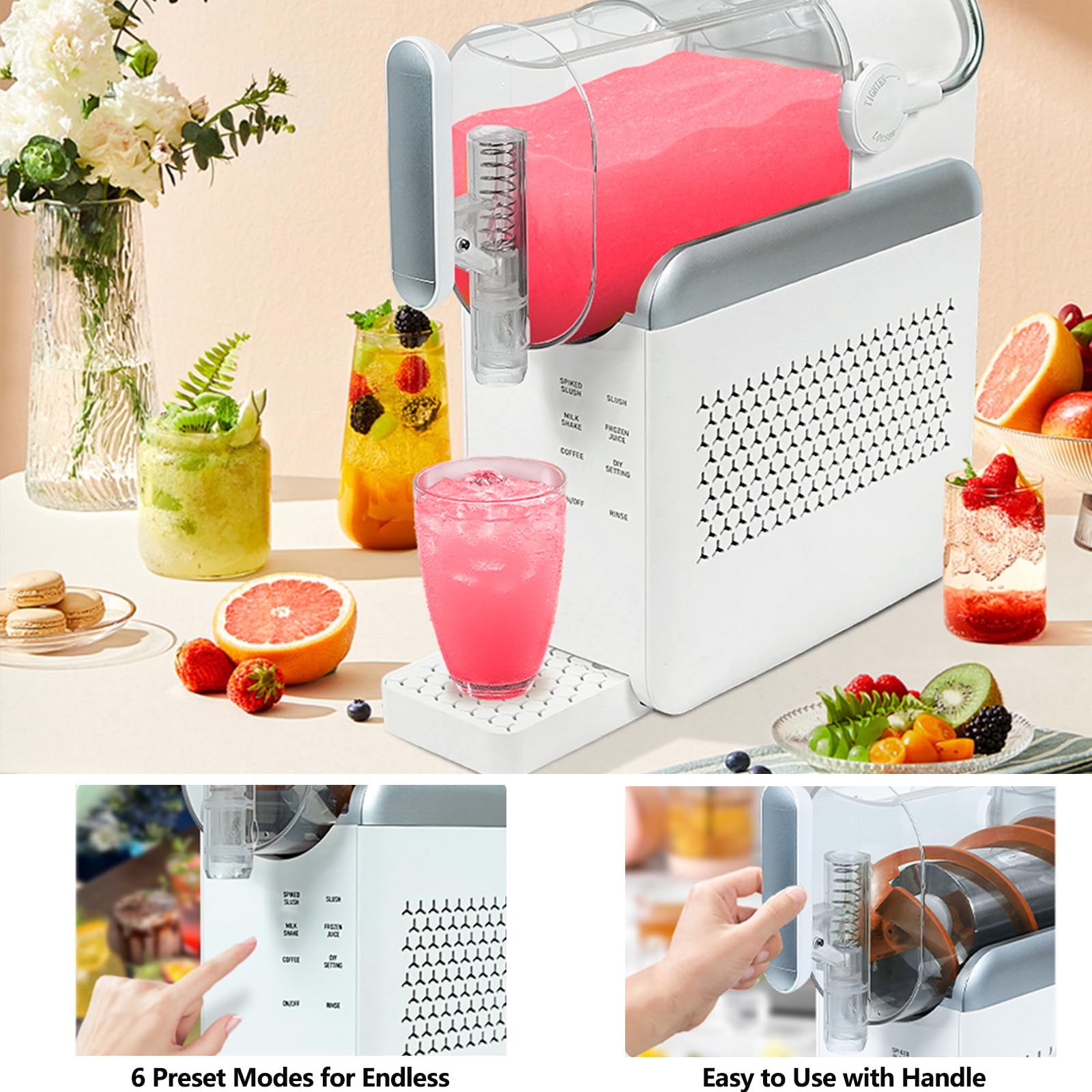 Slushy Machine for Home with Fast Cooling No Ice Needed 64oz Capacity 5 Preset Programs Auto Cleaning for Smoothie Margarita Milkshake Frappe,Shaved Ice Maker (White)