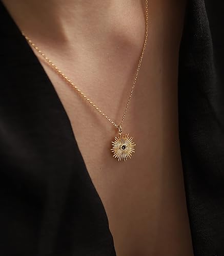 Miniatura 3 de Collar de oro contra el mal de ojo para mujersímbolo de protección - Colgante de circonita cúbica chapada en oro de 14 quilates, joyería en capas