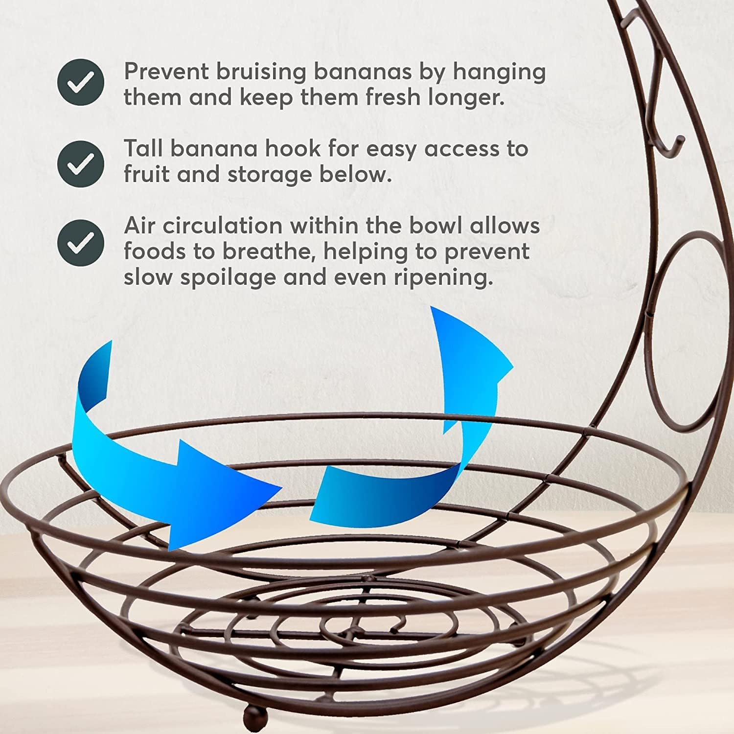Fruit Basket with Banana Hanger Heavy-Duty Wire Fruit Basket for Kitchen Stable and Durable Fruit Bowl for Kitchen Counter Dining Table Centerpiece Kitchen Countertop Storage (Chrome)