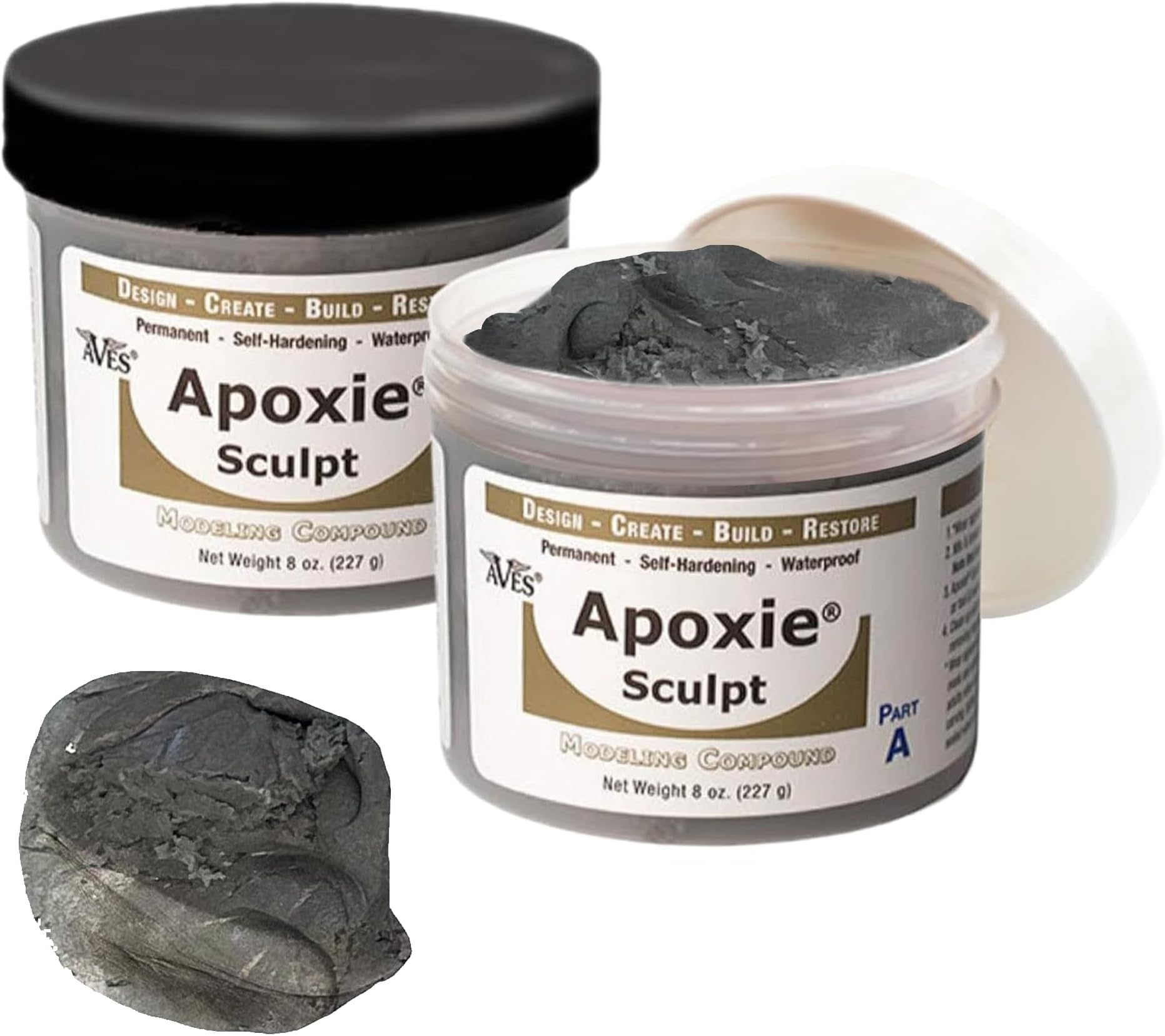 Aves Apoxie Sculpt - 2 Part Modeling Compound (A & B) - 1 Pound, Apoxie Sculpt for Sculpting, Modeling, Filling, Repairing, Simple to Use and Durable Self-Hardening Modeling Compound - Silver Grey