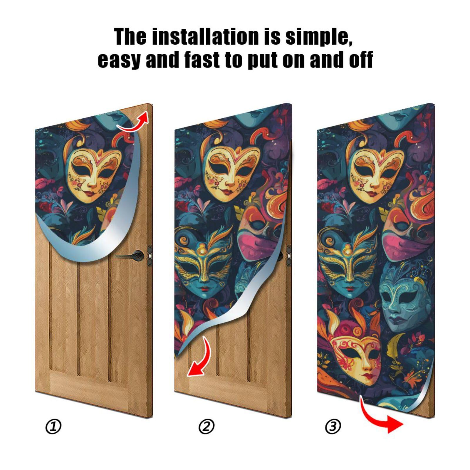 FLildon Mardi Gras Carnival Masks Door Cover Decoration, Party Accessory Porch Decor for Festive Ornament Room Door Covers 36 x 98 Inch