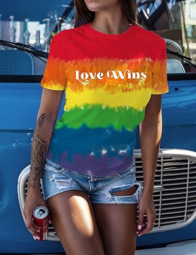 Miniatura 4 de Camiseta de manga corta con estampado de arcoíris para mujer, diseño de orgullo gay, LGBT