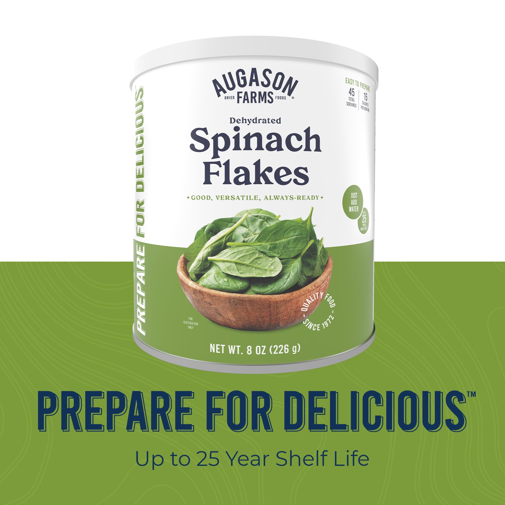 Augason Farms Dehydrated Spinach Flakes #10 Can, 8 oz
