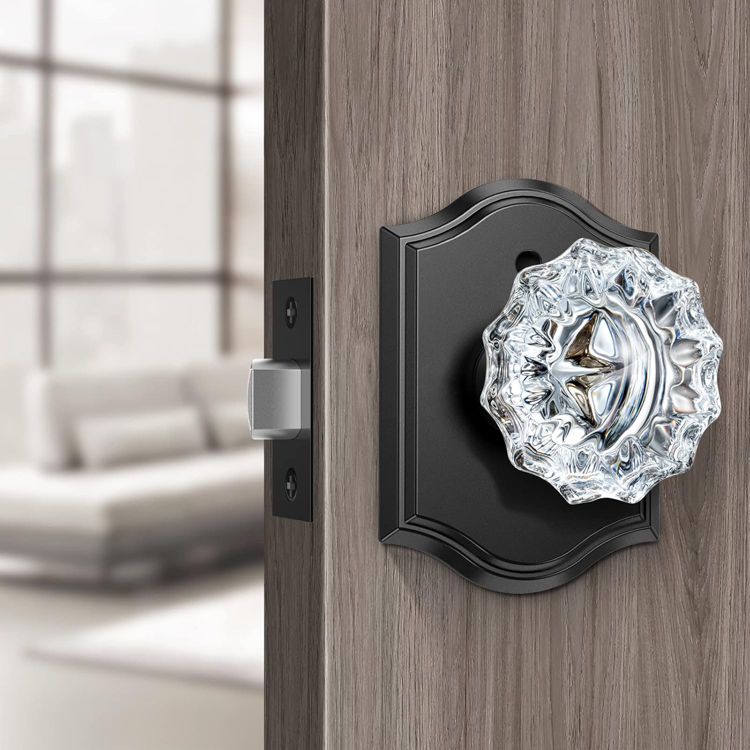 3 Pack Crystal Door Knobs with Lock, Glass Door Knobs Interior for Privacy Use, Black Crystal Door Knobs for Bedroom Bathroom, Vintage Glass Crystal Door Knob Set