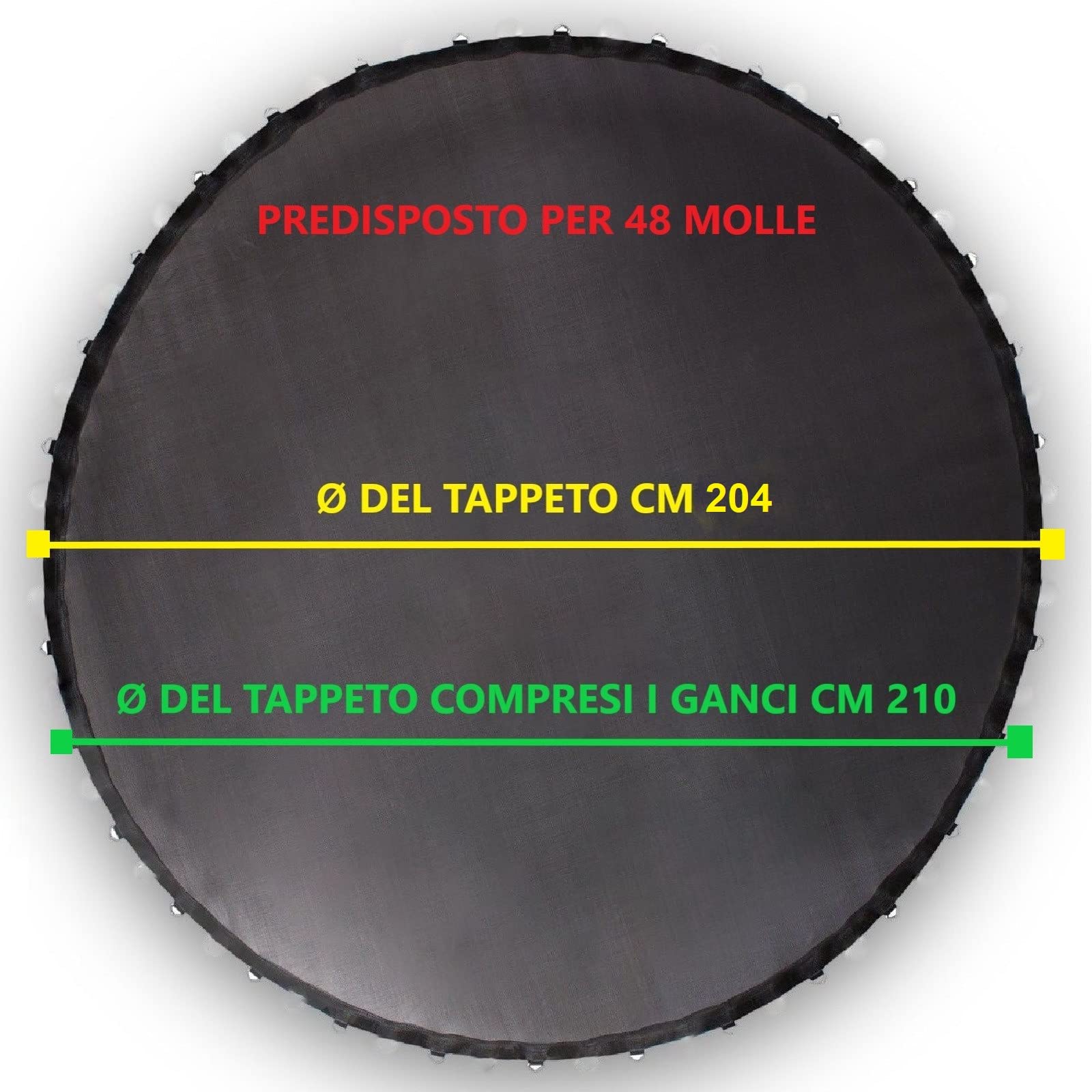 yelloo Tappeto Elastico per Trampolino di Diametro Esterno 245 cm Telo Ricambio Salta Saltarello predisposto con Ganci per 48 Molle