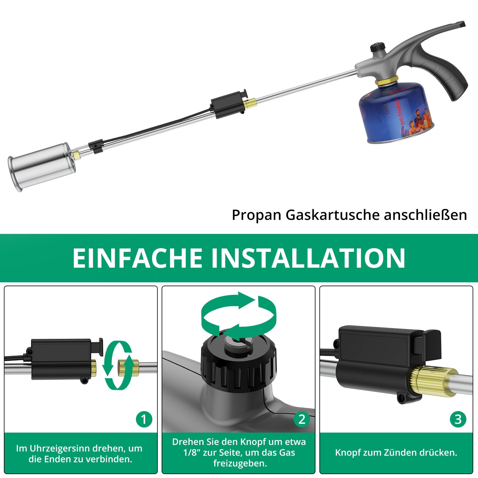 Sondiko Quemador de malas hierbas de llama grande, quemador de gas, quemador de soplado de alto rendimiento, potencia 800.000 BTU para jardín, pasarela, hielo, nieve, techos (excepto tanques de