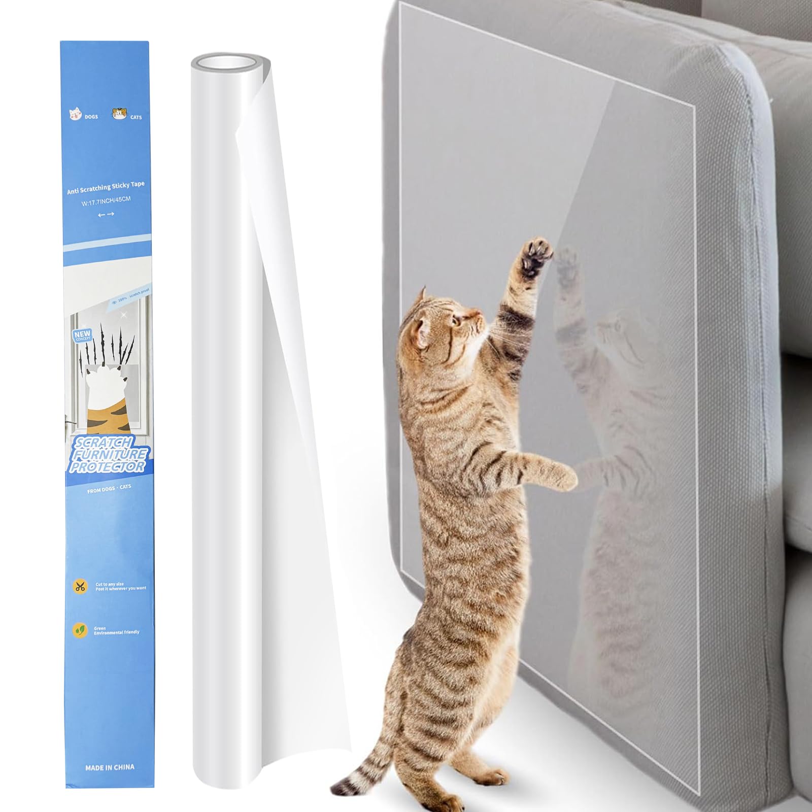 Cat Furniture Scratch Protector, Self-Adhesive One-Sided - Transparent Sofa & Door Scratch Guard, Clear Cat Scratch Tape for Furniture Protection (