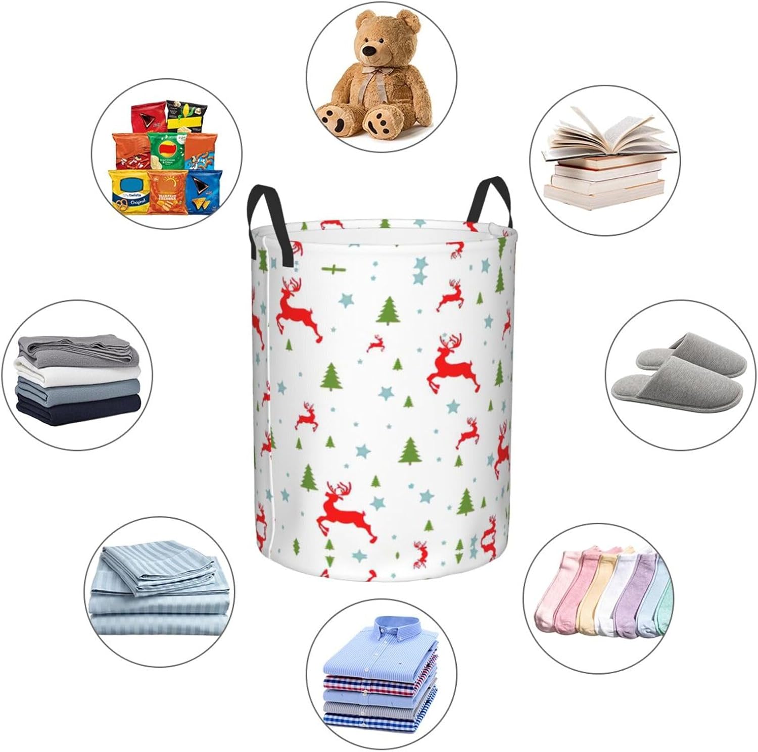 Christmas Holiday Oxford Cloth Laundry Basket,Conveniently Sized For Kitchen,Living Room,Bathroom,And More