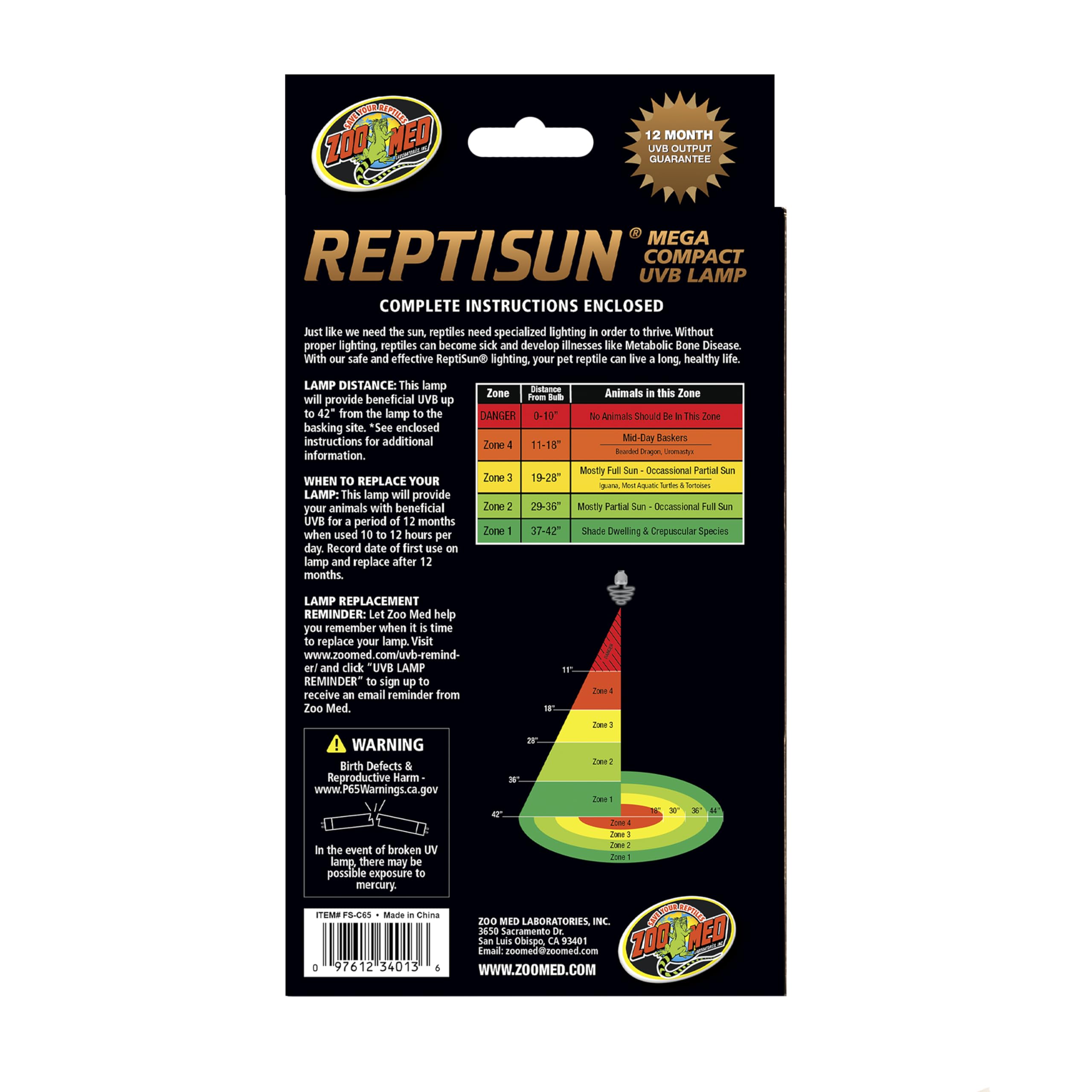 Zoo Med Reptisun Fluorescent UVB 65 W - Lampadina UVB compatta Fluorescente per terrari e rettilari, 65 W