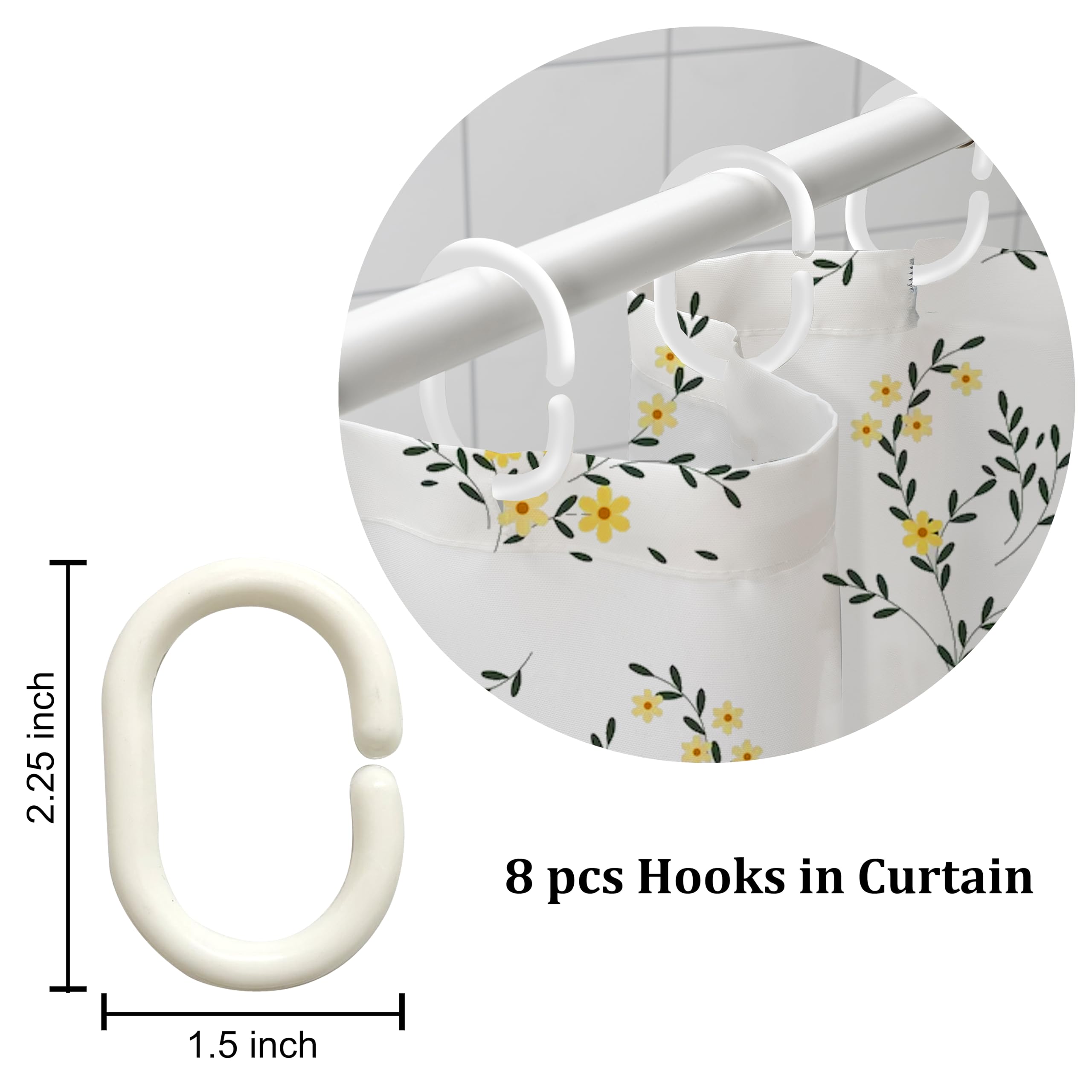 Furnishya Shower Curtains for Bathroom 100% Polyester Waterproof Fabric 6Feet 8 Free Hooks Included |Yellow| 2