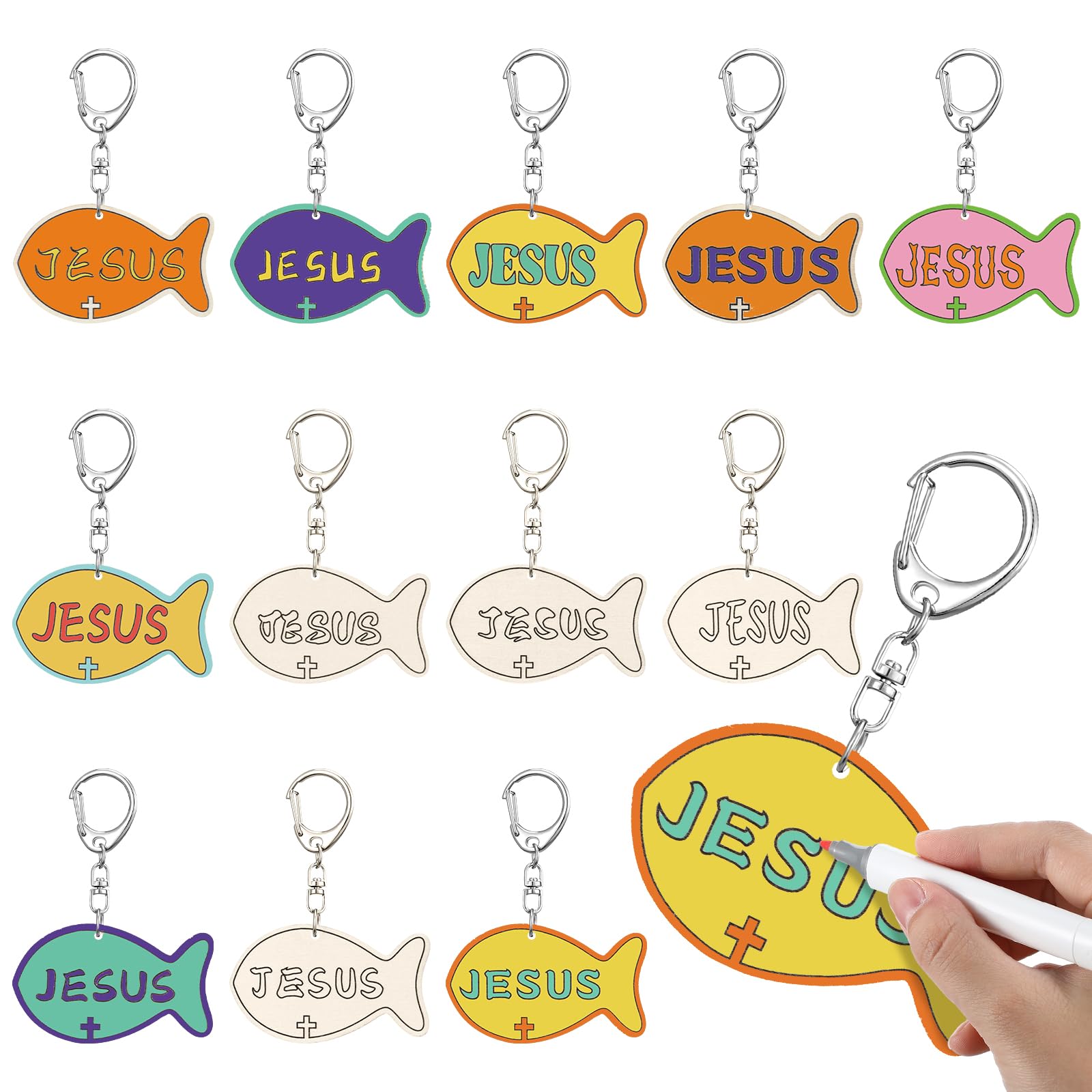 Yuntau 24 Pcs Jesus Faith Fish Keychain Crafts, Vbs Wooden Craft