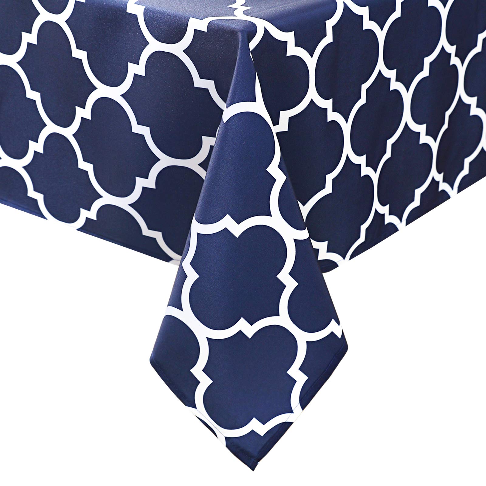 homing Rectangle Table Cloth, Waterproof Stain Resistant Washable Tablecloth, Moroccan Polyester Table Cover for Dining, Indoor and Outdoor (Navy Blue and White, 60" x 120")