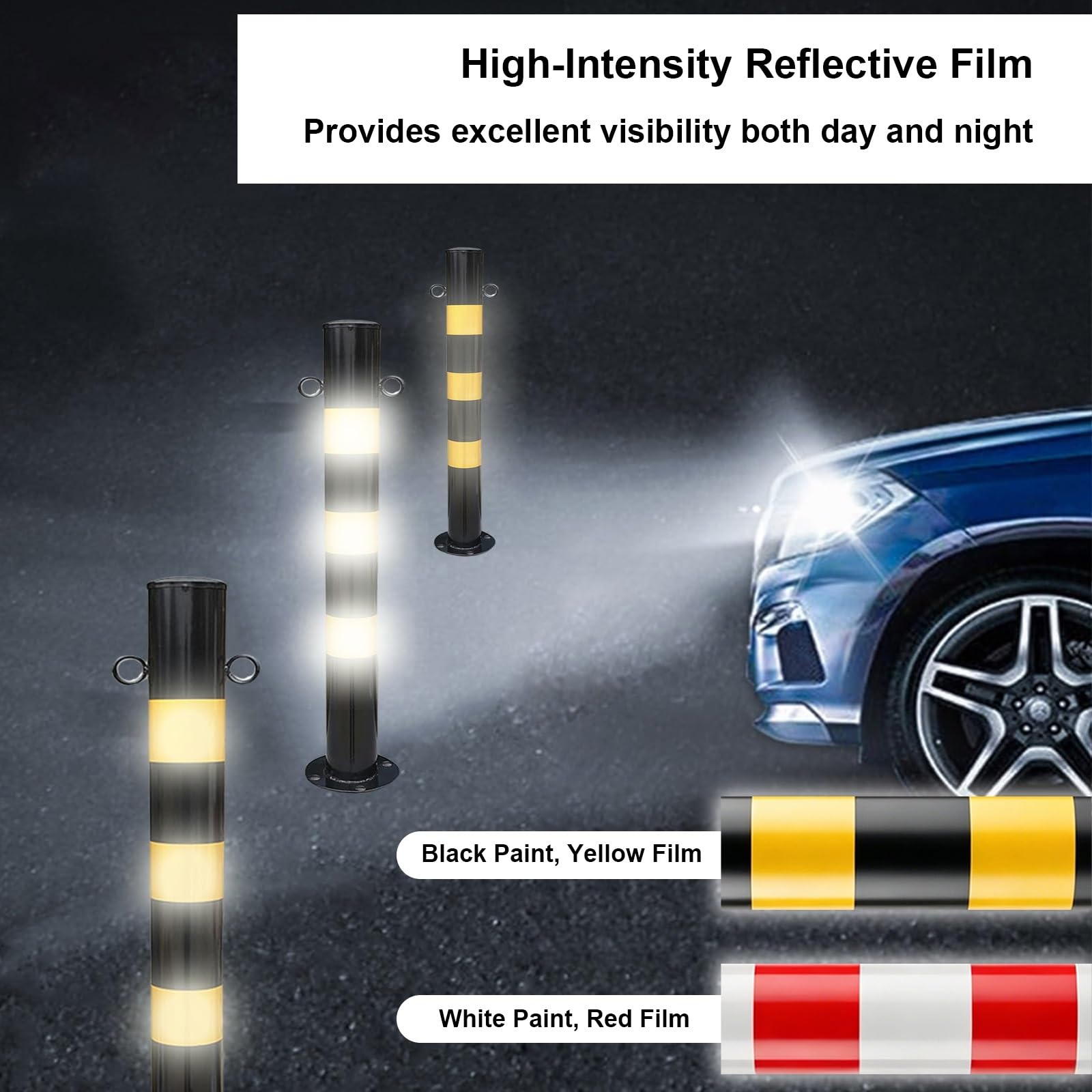Sicherheits-Absperrpoller Aus Stahl, Feststehender Parkplatz-Sperrpfosten, Warnpoller, Mit Reflexfolie, Für Einfahrten, Parkplätze Und Fußgängerzugänge(White2-1pc)