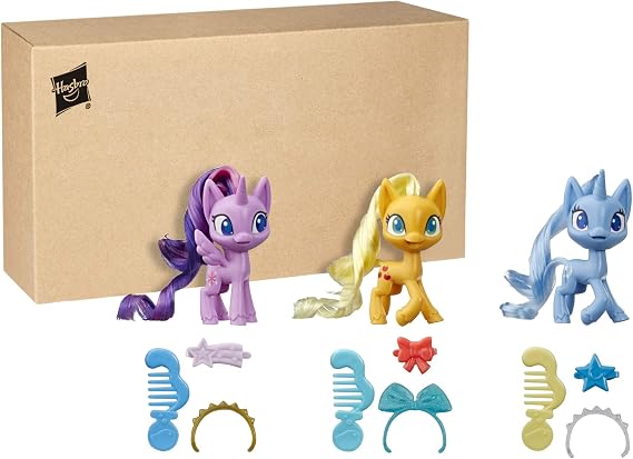 My Little Pony Potion Pony 3-Pack - Twilight Sparkle, Applejack, and Trixie Lulamoon 3-Inch Pony Toys with Brushable Hair, 15 Accessories