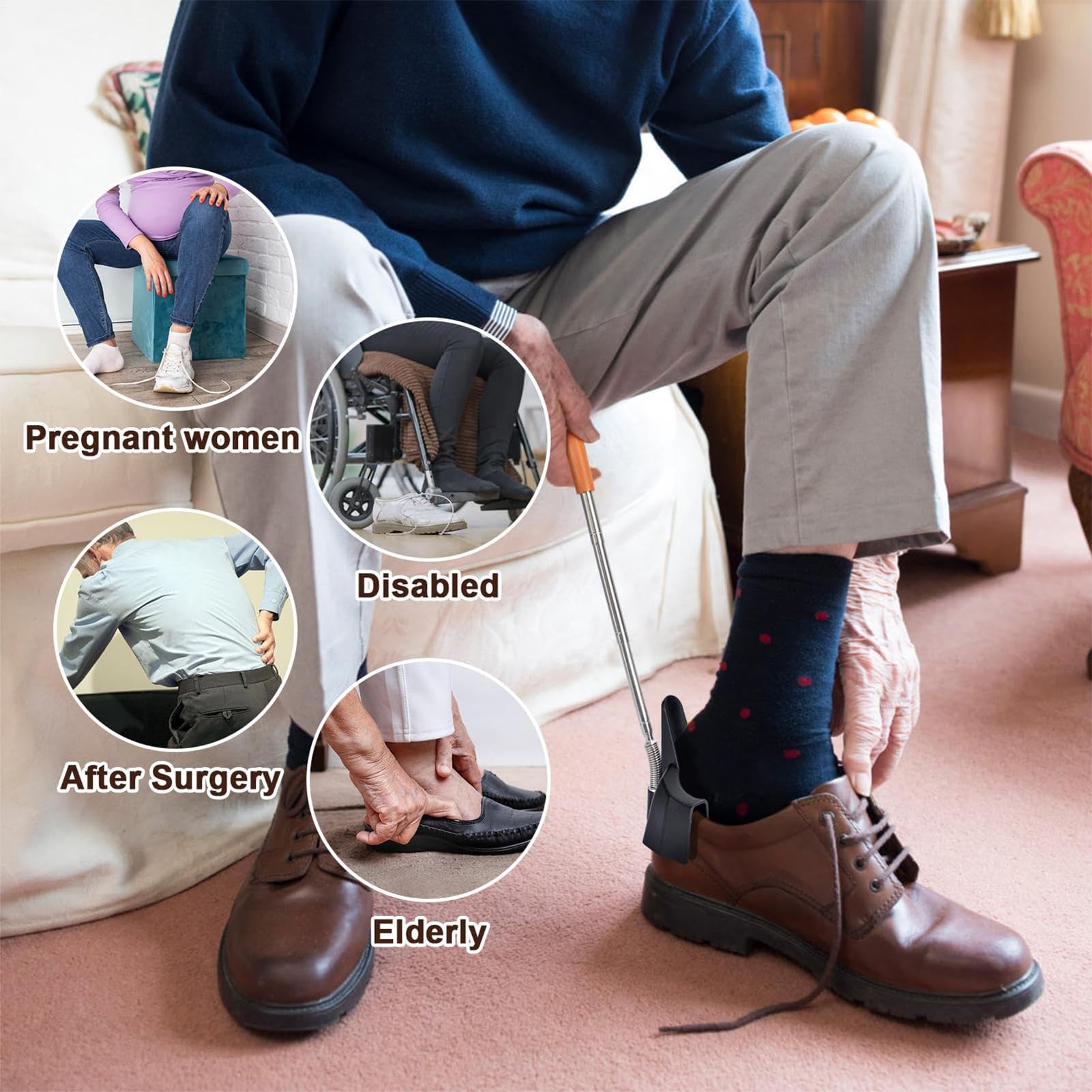 Corne De Chaussure À Longue Poignée - Toothorn Télescopique Réglable Pour Les Seniors Et Les Adultes, Horn Chaussure Stick Walking | Corne De Chaussure Étendue, Aide À Chaussures Portables, Assista