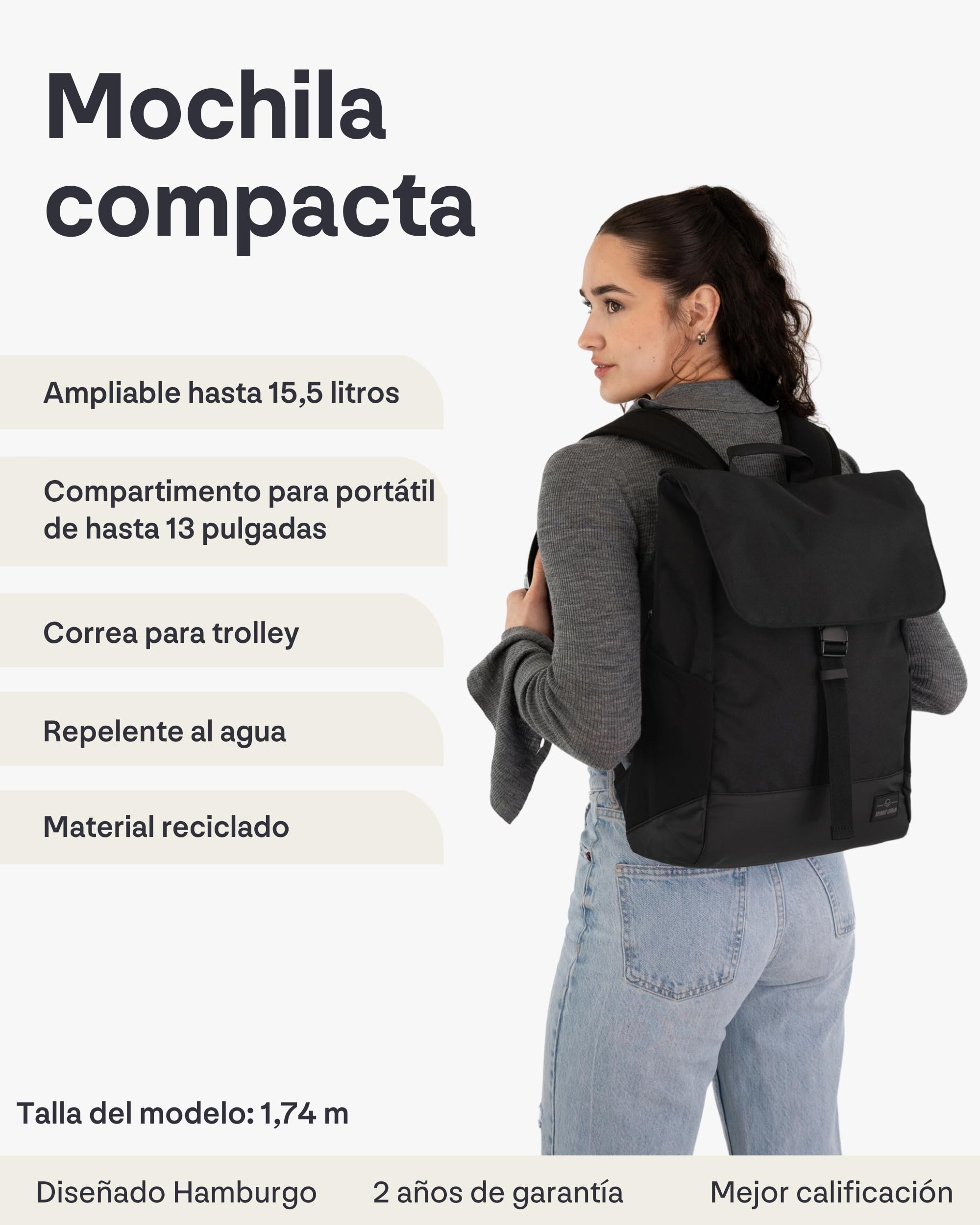 Johnny Urban Mochila Mujer & Hombre Beis Rosa - Mika | Grande Macuto para Viaje, Universidad, Oficina - Mochilas con Compartimento para Portátil - Repelente al Agua