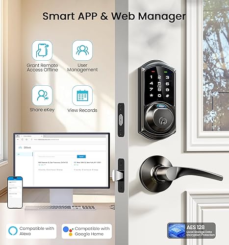 Miniatura 3 de Veise VE07 - Cerradura inteligente de huellas dactilares, cerrojo de entrada sin llave 7 en 1 con control de aplicación, teclado electrónico digital