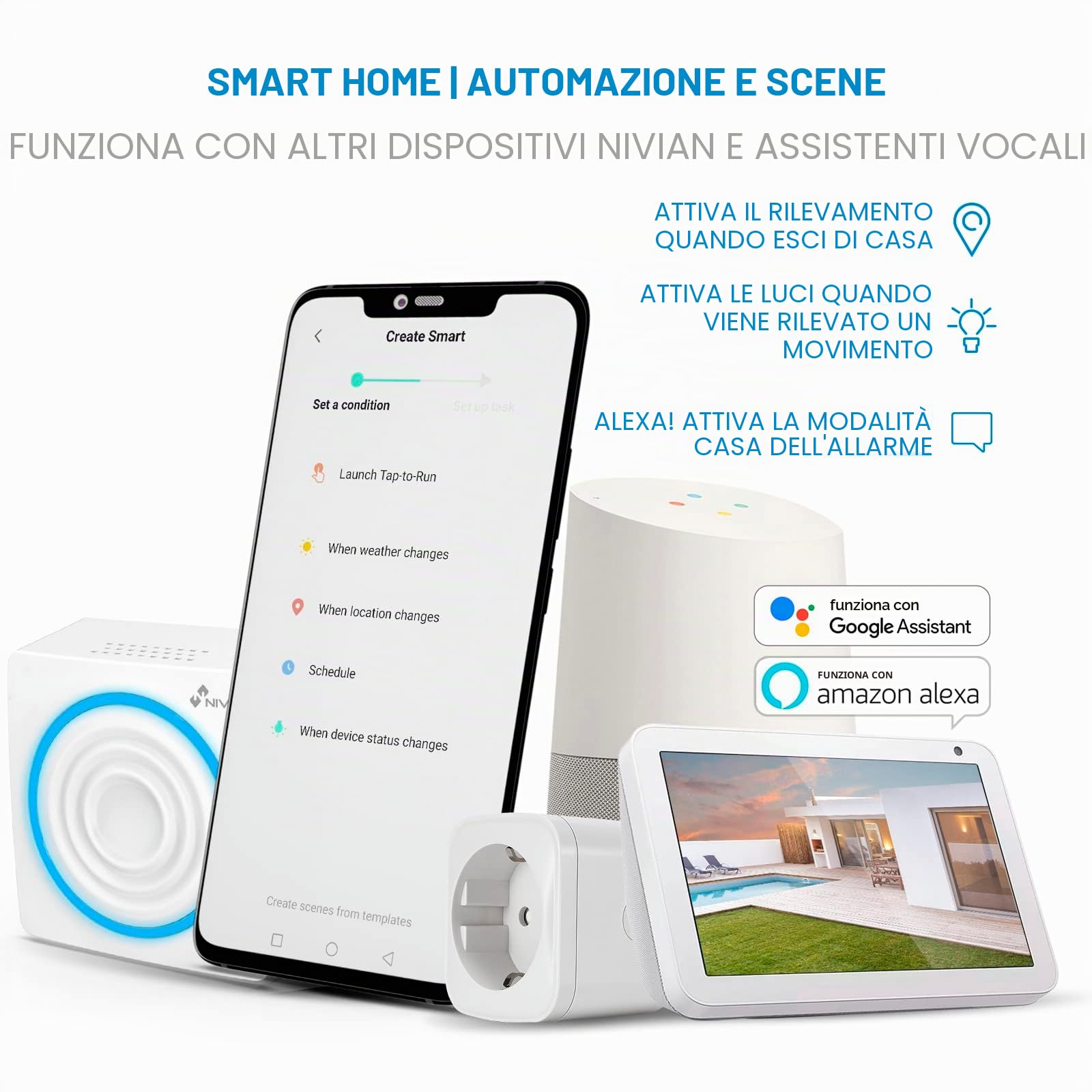 Sistema di allarme Nivian per casa e azienda senza canone mensile | Kit Allarme Wifi con Controllo Remoto tramite APP Tuya | Funzione SOS | Installazione semplice senza cavi