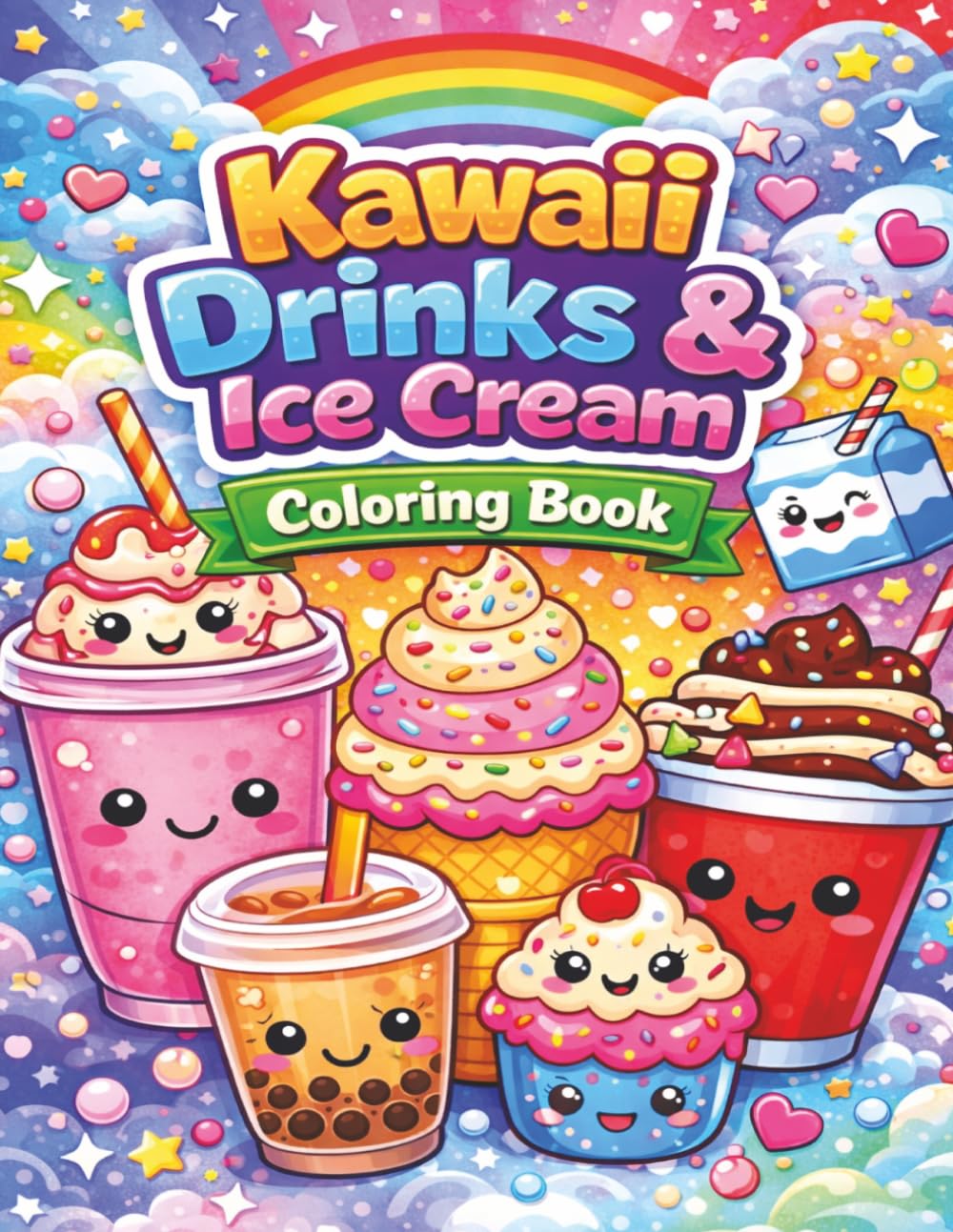 Kawaii Cold Drinks & Ice Cream: Kawaii Japan Coloring Book: Cute Cold Drinks & Frozen Treats, Exploring Japan
