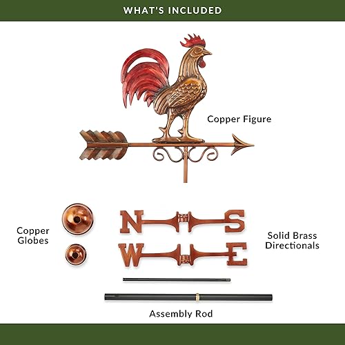 Miniatura 6 de Good Directions 1975RED Bantam Red Rooster Veleta, Pátina multicolor acabada a mano de cobre puro