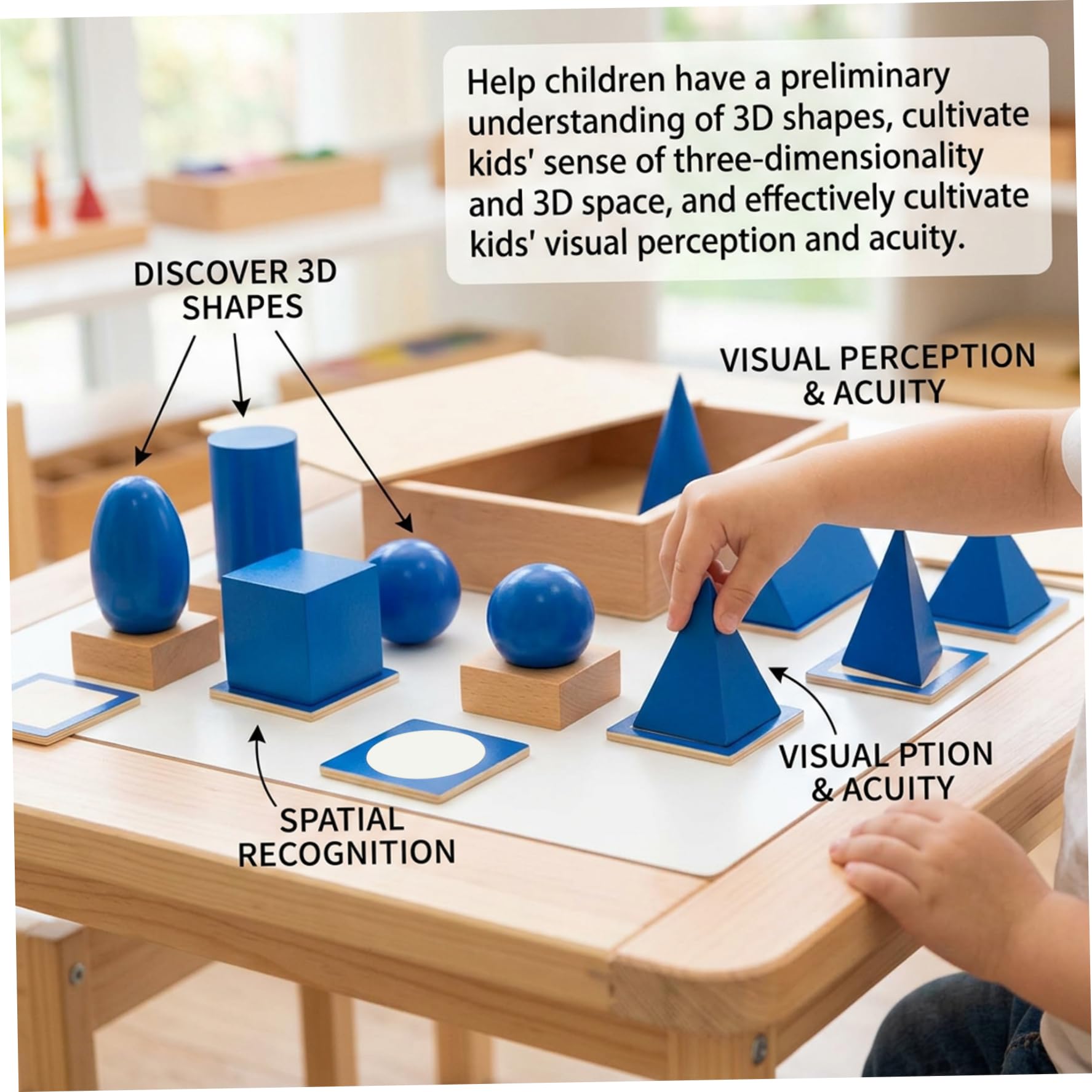 Formas 3D ideales para enseñar juguetes de madera con tarjetas a juego Conjunto de sólidos geométricos ideal para el aprendizaje preescolar Clasificador de formas Bloques de patrones Manipulativos
