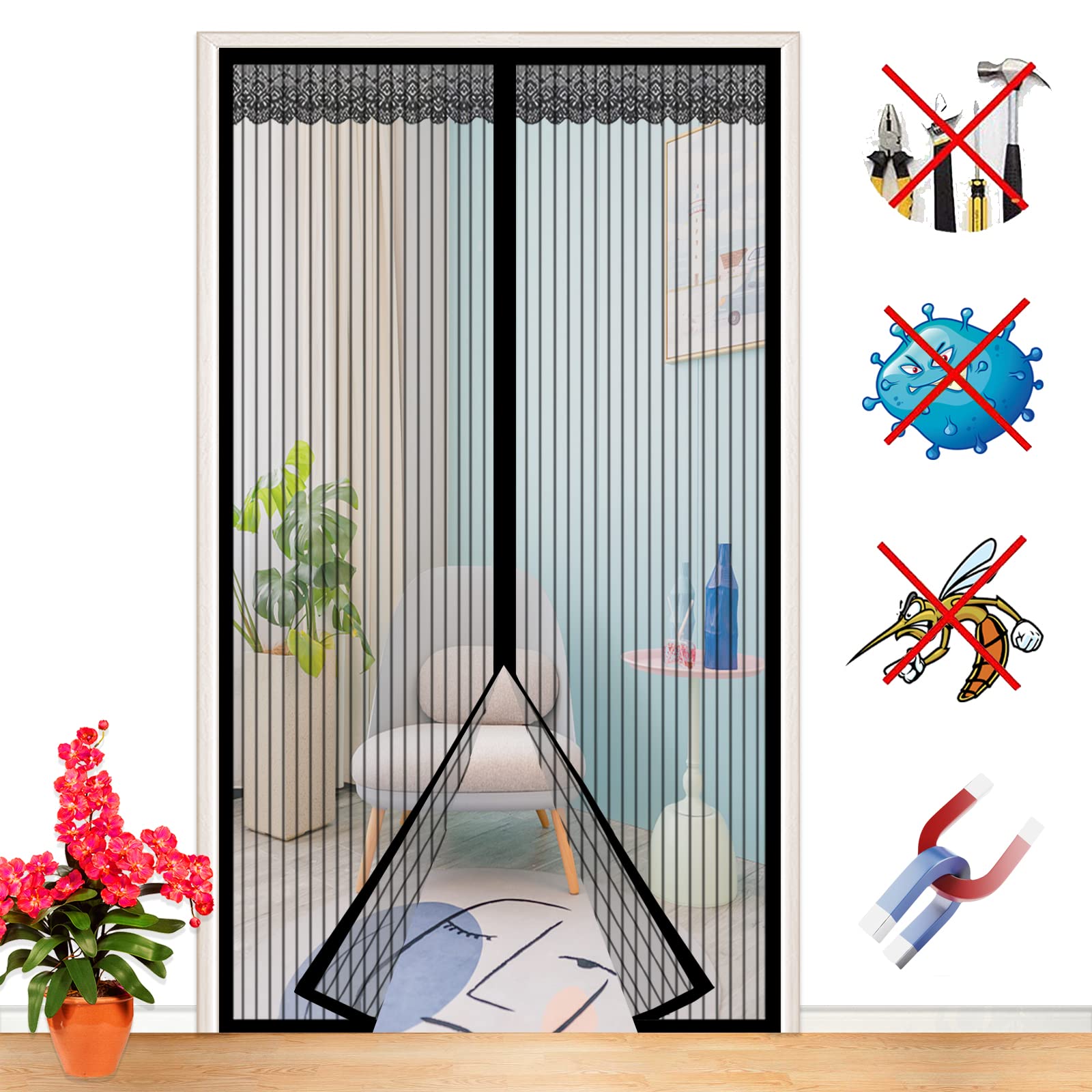 ZFEBHMY Magnet Fliegengitter Tür – Selbstklebend, 135x190 Cm, Braun, Ohne Bohren, Automatischer Verschluss