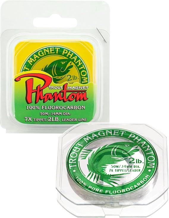 Trout Magnet Phantom Fluorocarbon Leader Ultra-Invisible, 100% Fluorocarbon Clear Leader Line (Tippet) for Trout & Clear Water Fishing - 50 Meter Spool