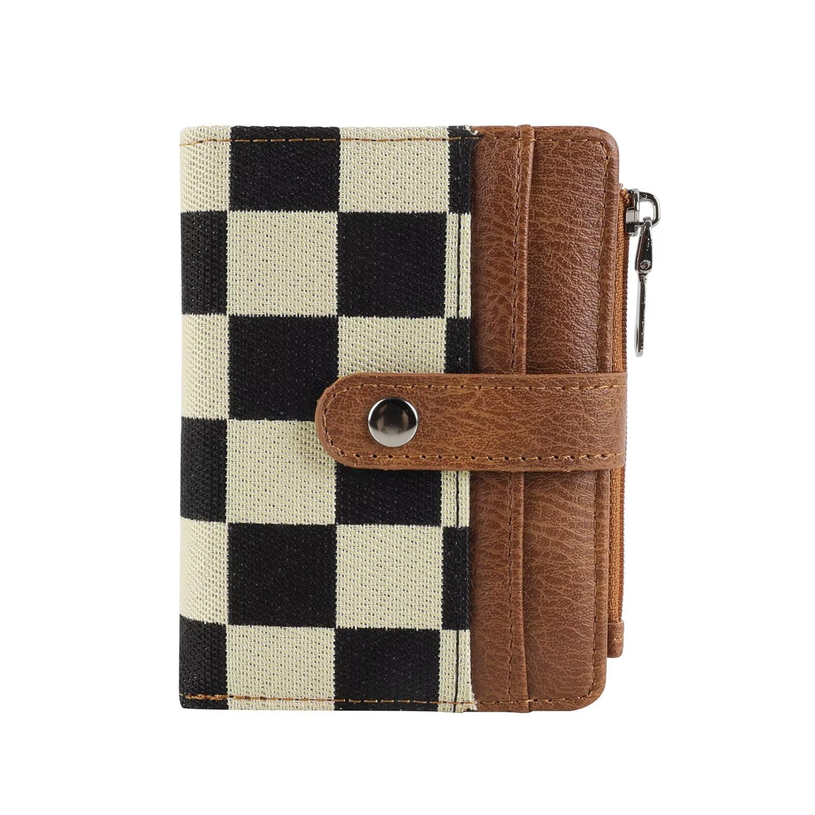 Women's RFID Blocking PU Leather Bifold Wallet-Compact Design with 8 Card Slots,ID Window,Snap Button Closure|Stylish Checkered Pattern,Multiple