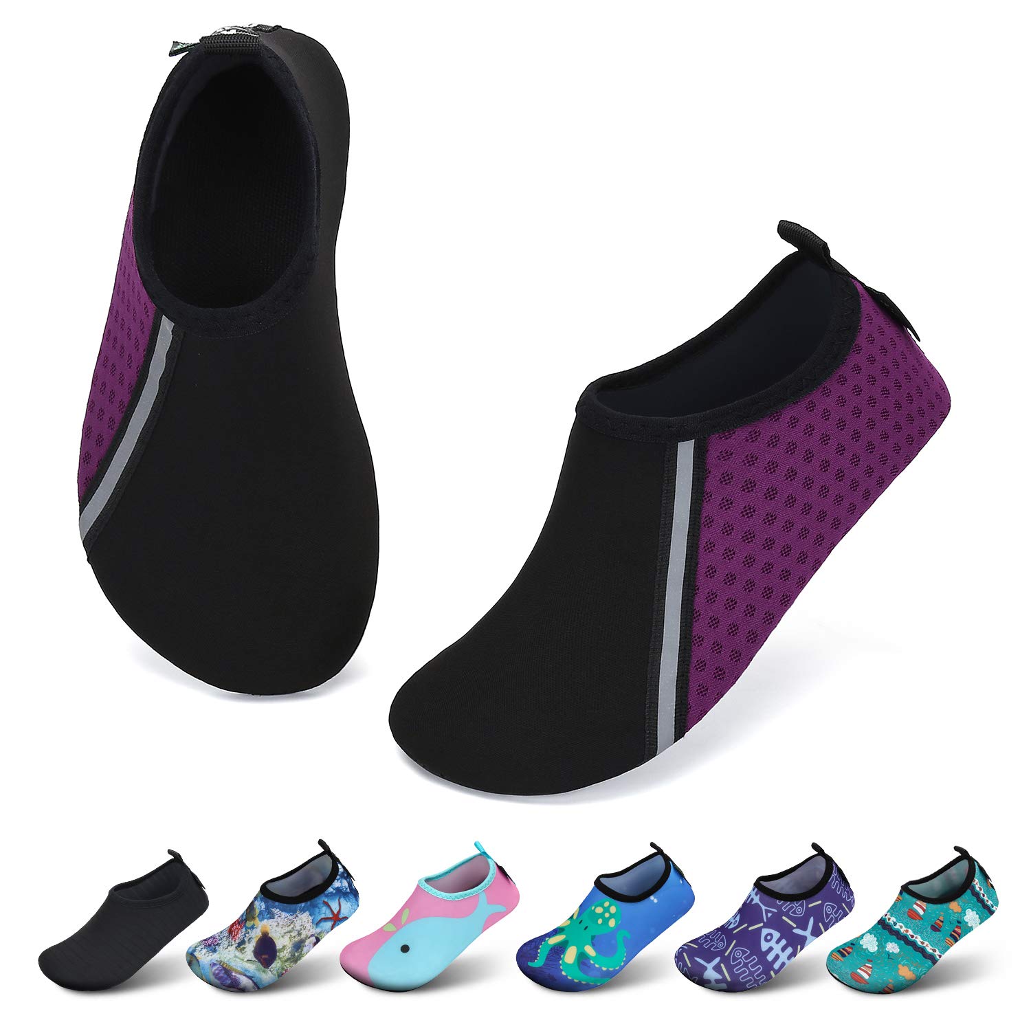 SAGUARO Mädchen Badeschuhe Kinder Aquaschuhe Jungen Schnell Trocknend Strandschuhe Atmungsaktiv Wasserschuhe Surf Yoga Neoprenschuhe,Violett Schwarz,Gr.30/31 EU