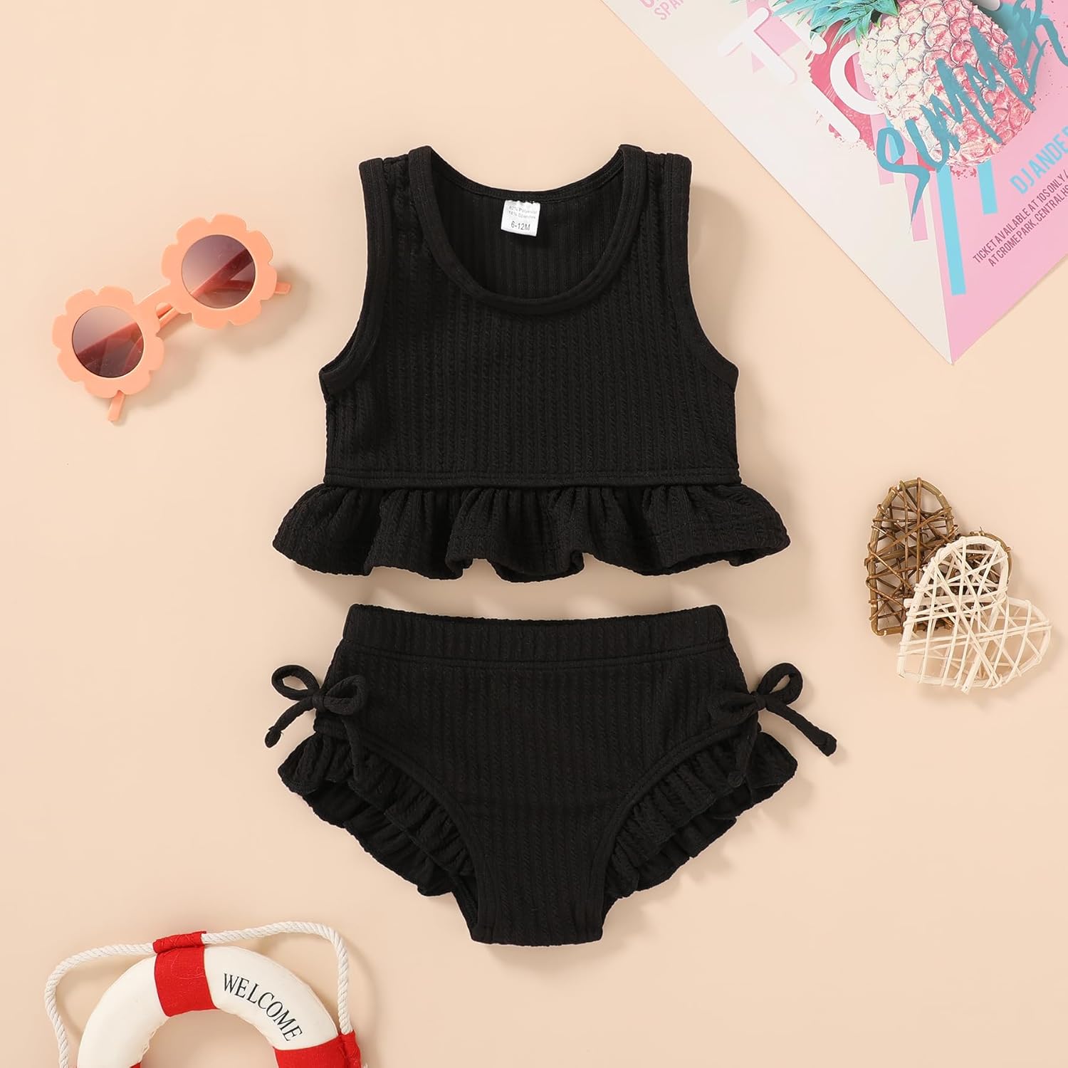 HAPPYMA Baby Swimsuit Toddler Girl Bathing Suit Summer Solid Color Bikini Set Beach Two Piece Swim Wear - Image 3