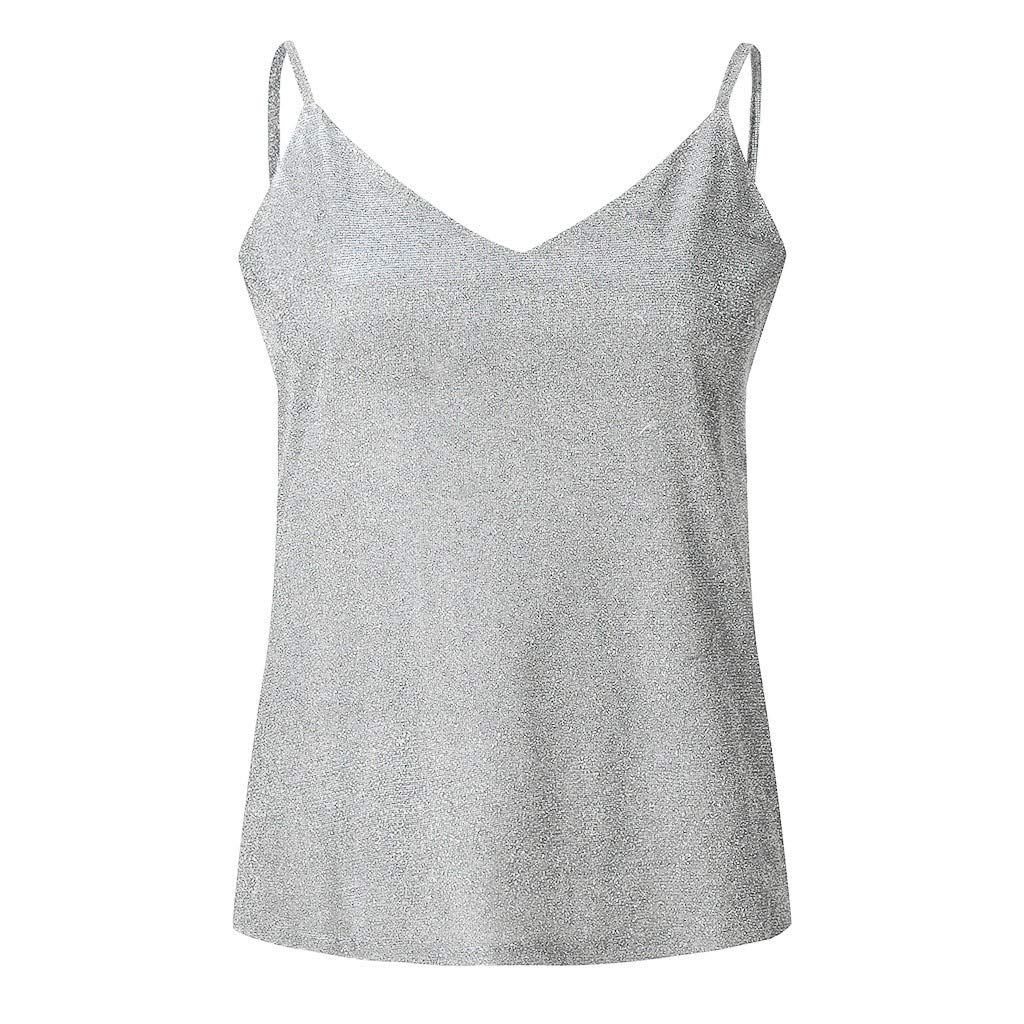 Fulidngzg Blusas De Mujer Elegantes De Fiesta, Blusas Brillo Sin Mangas Casual Negro Top Fiesta Clubwear Top Lencero Rockera Chaleco Top Tallas Grandes Manga Larga Lentejuelas Top Lentejuelas Camisola Vientre