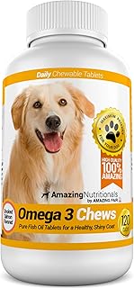 Amazing Omega 3 for Dogs - Omega 3 Fish Oil for Dogs Supplement for Itchy Skin Relief for Dry Skin and Hot Spots and Shedding Coat with EPA and DHA Fatty Acids - 120 Salmon Flavor Chews