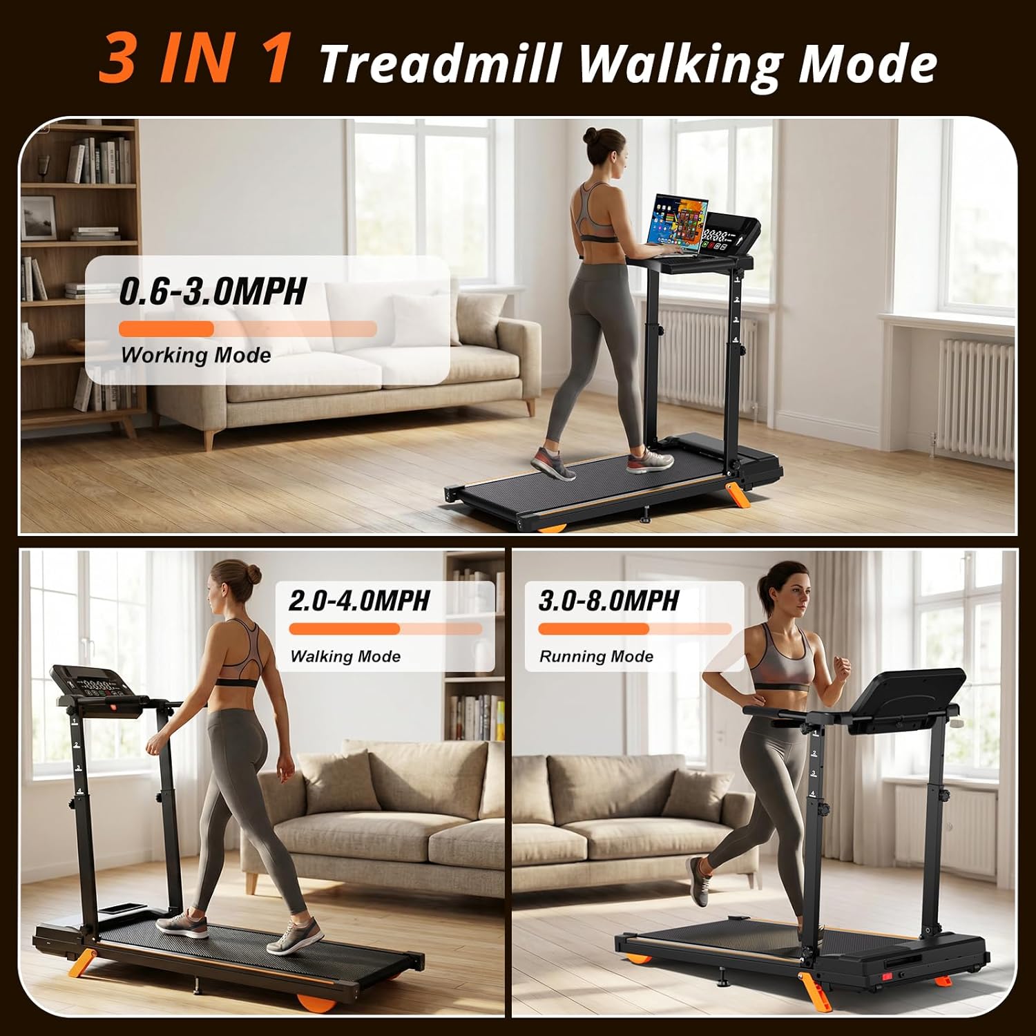 Walking Pad Treadmill with Desk Workstation, 12% Incline Treadmills for Home Office, 350lbs Capacity, 3.5H(XXL)