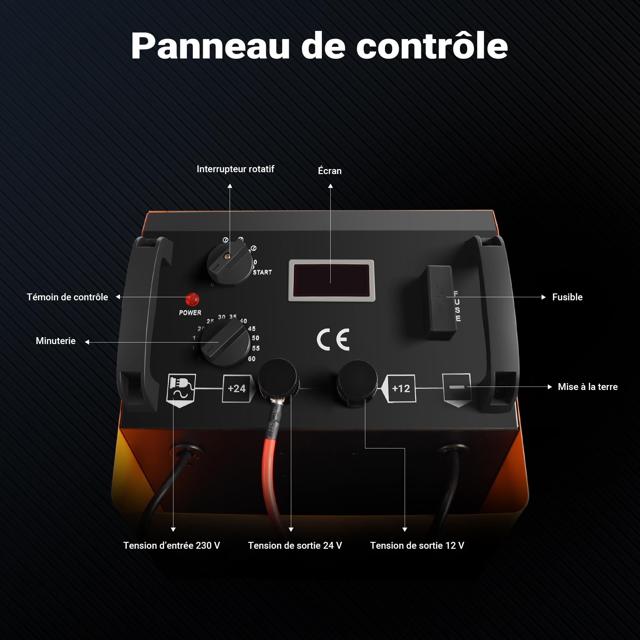 Wiltec Chargeur de Batterie 12 V/24 V Boost 830 – Puissance 1100-2200 W – pour Batteries 50-900 Ah – Chargement Rapide de Bus, Motos, camions, Voitures